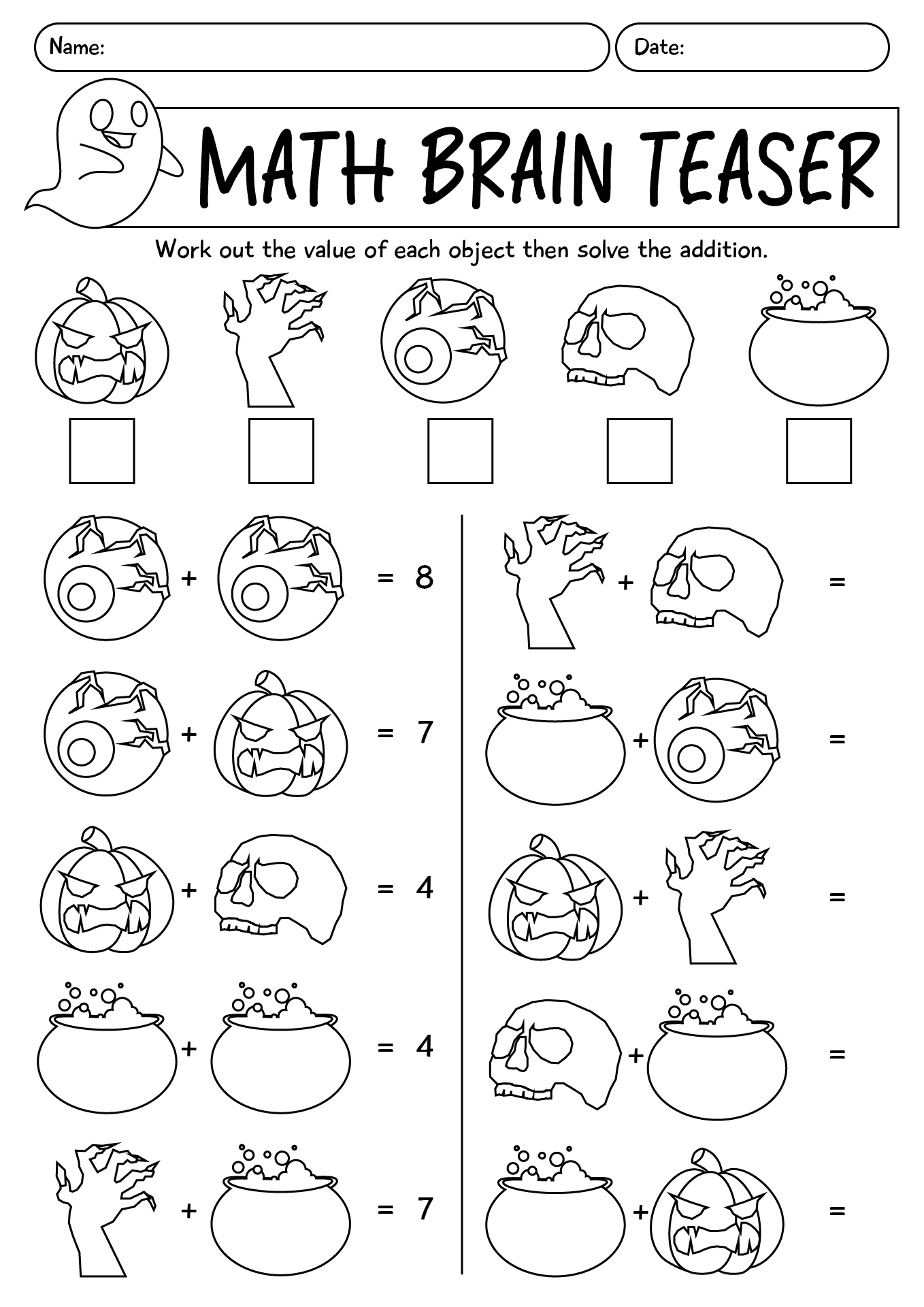 Halloween Math Brain Teaser Worksheet