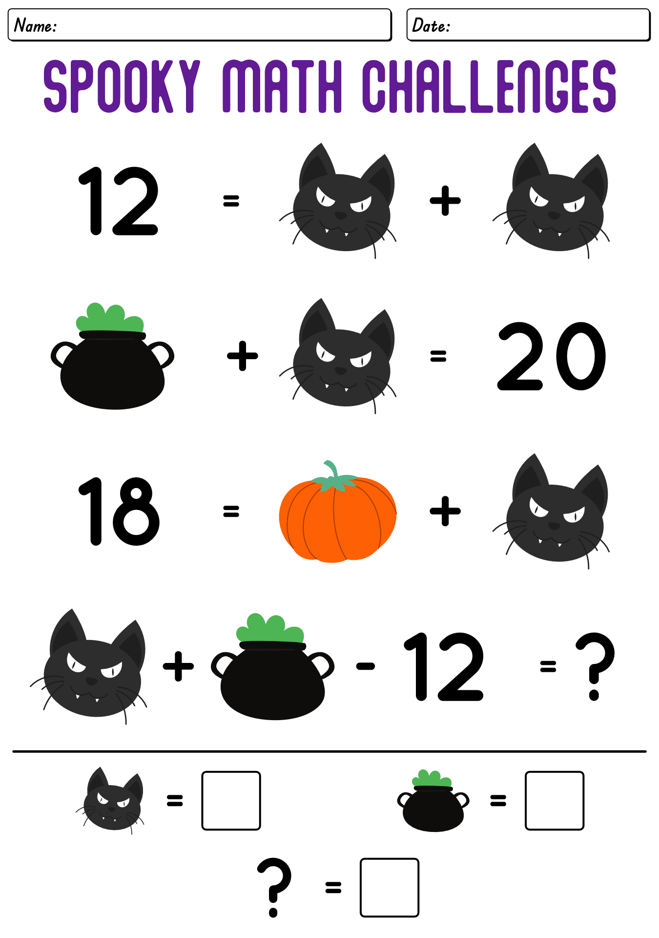 Halloween Math Puzzle Worksheet For Kids