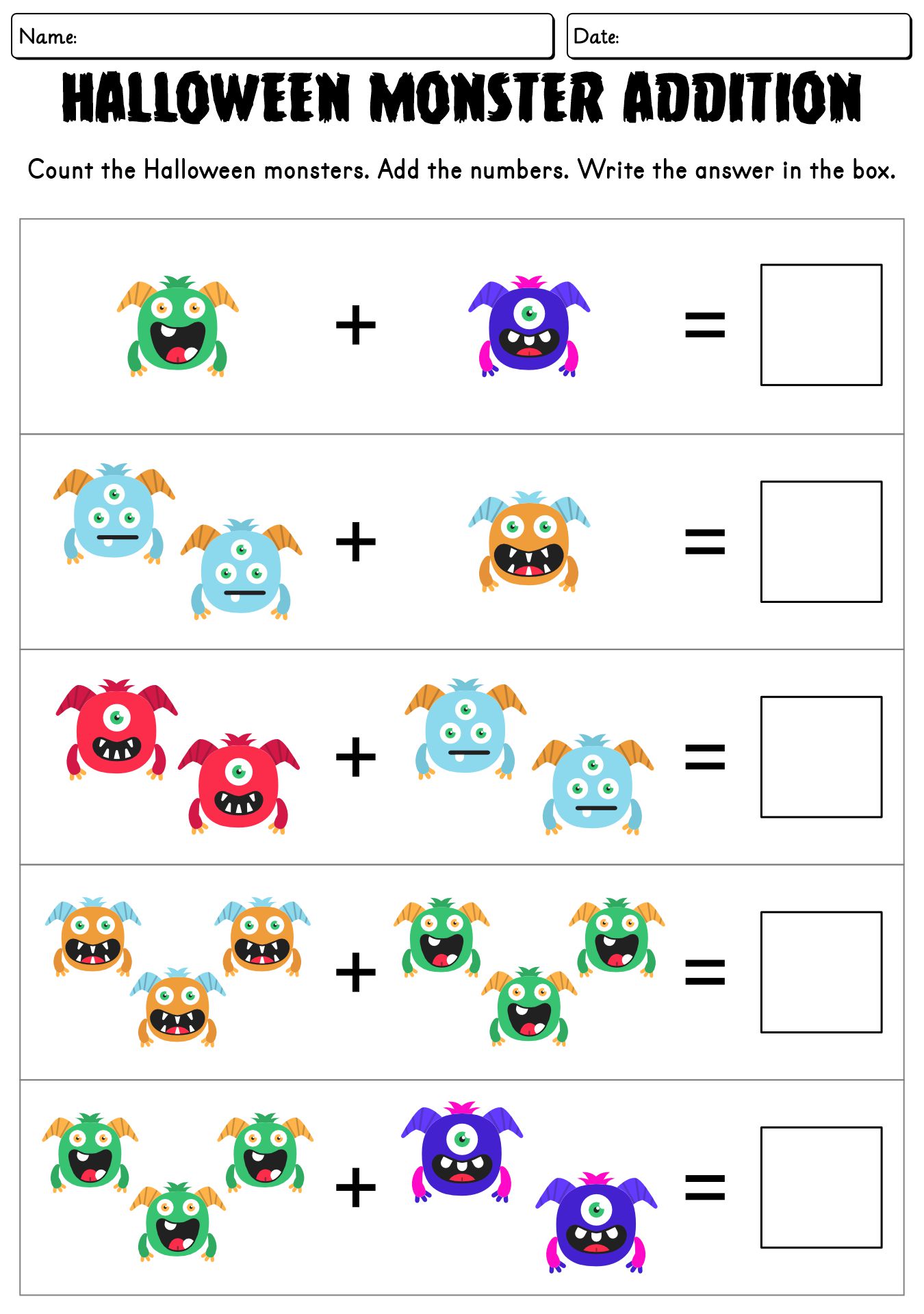 Halloween Monster Addition Worksheet