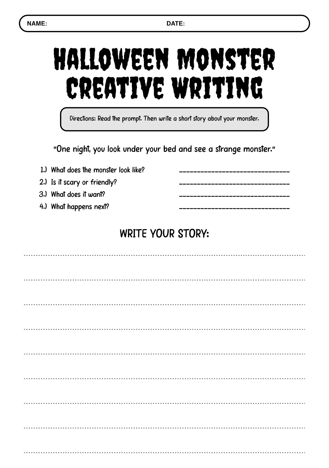 Halloween Monster Creative Writing Prompts