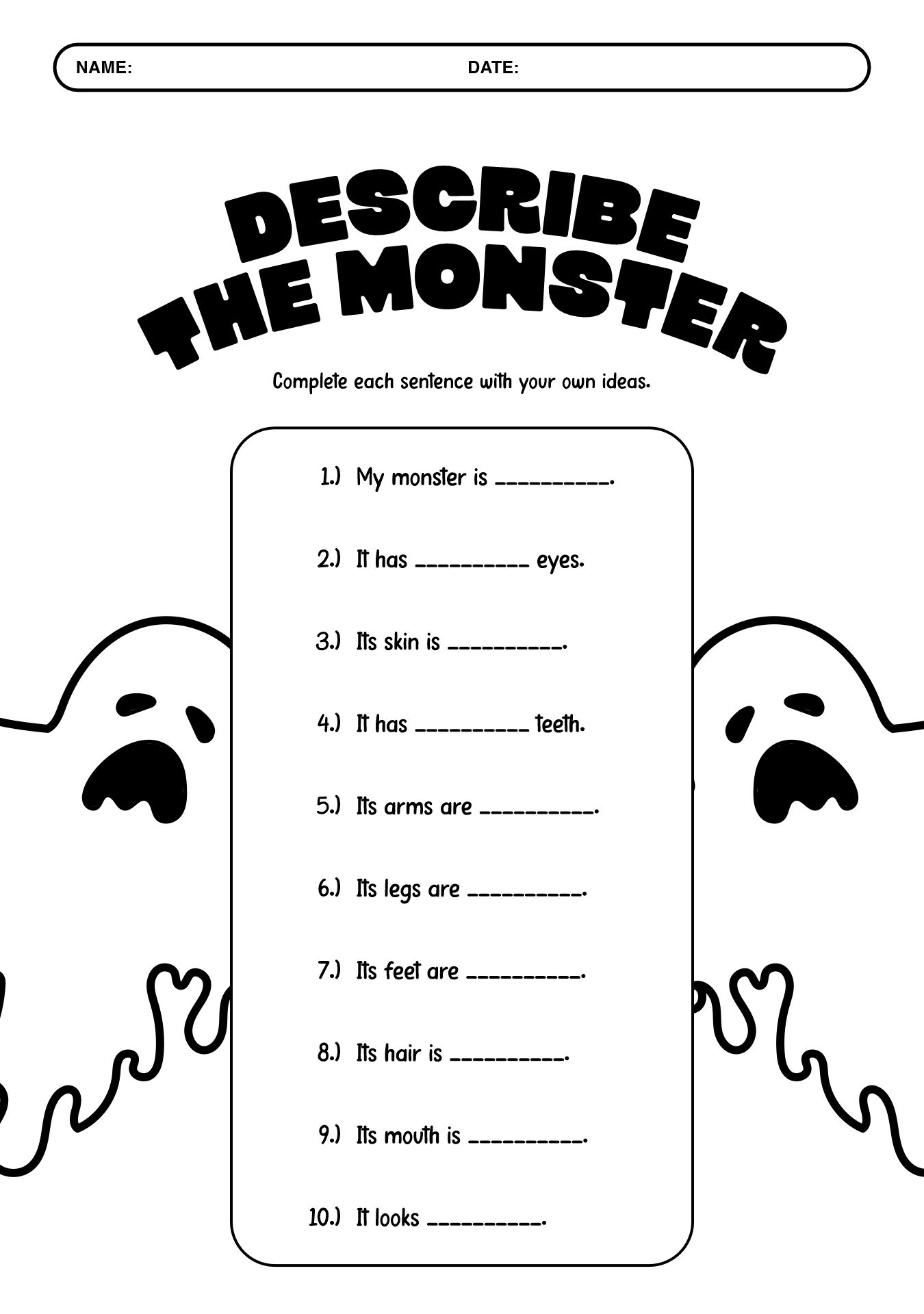 Halloween Monster Descriptive Writing Exercises