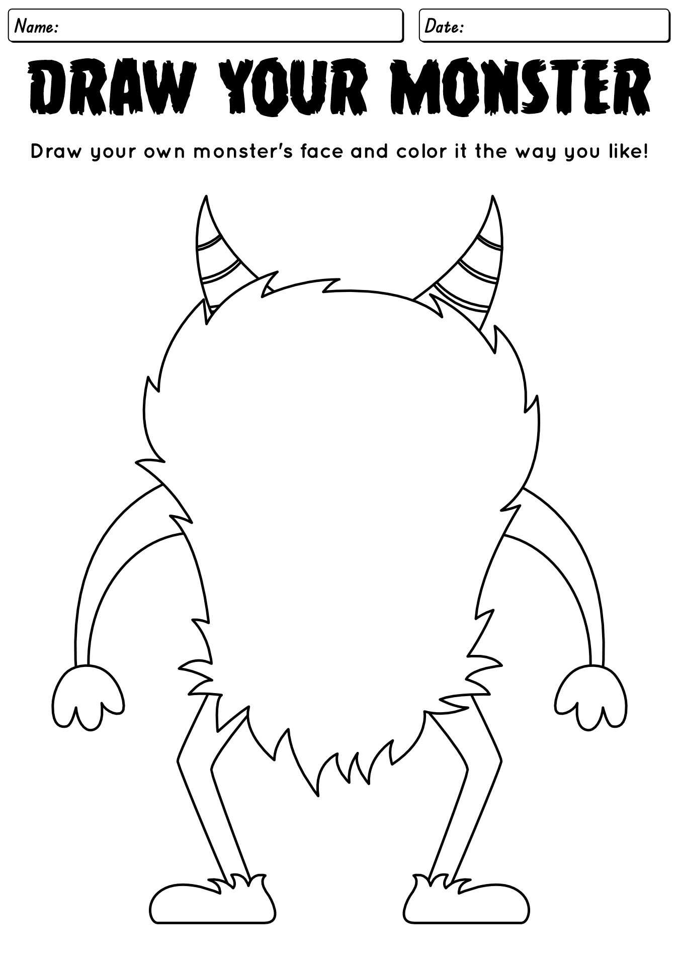 Halloween Monster Faces Drawing Worksheet