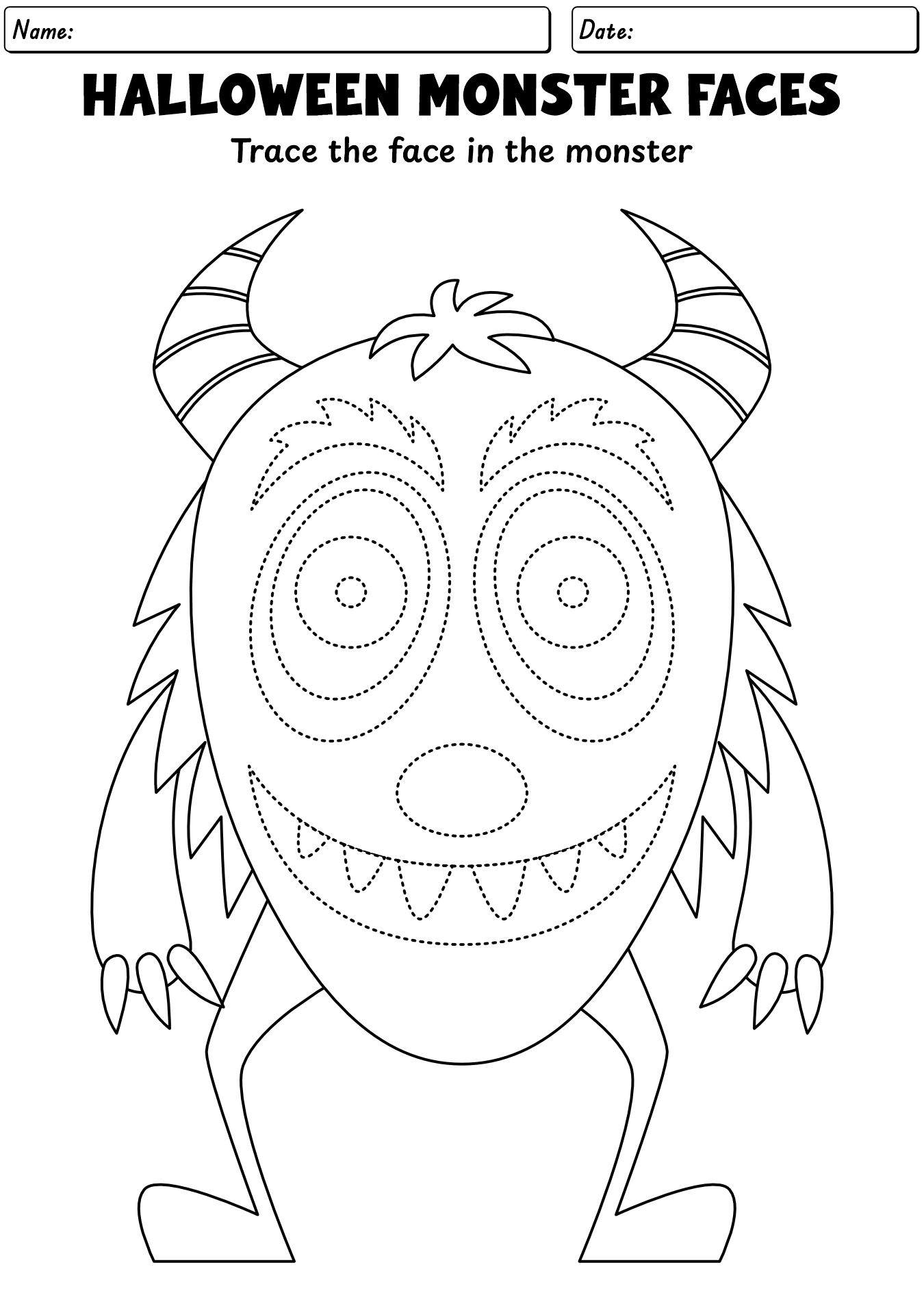 Halloween Monster Faces Tracing Pages