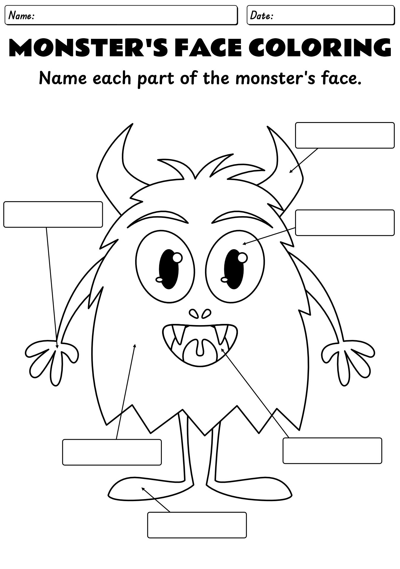 Halloween Monster Faces Worksheet For Kids