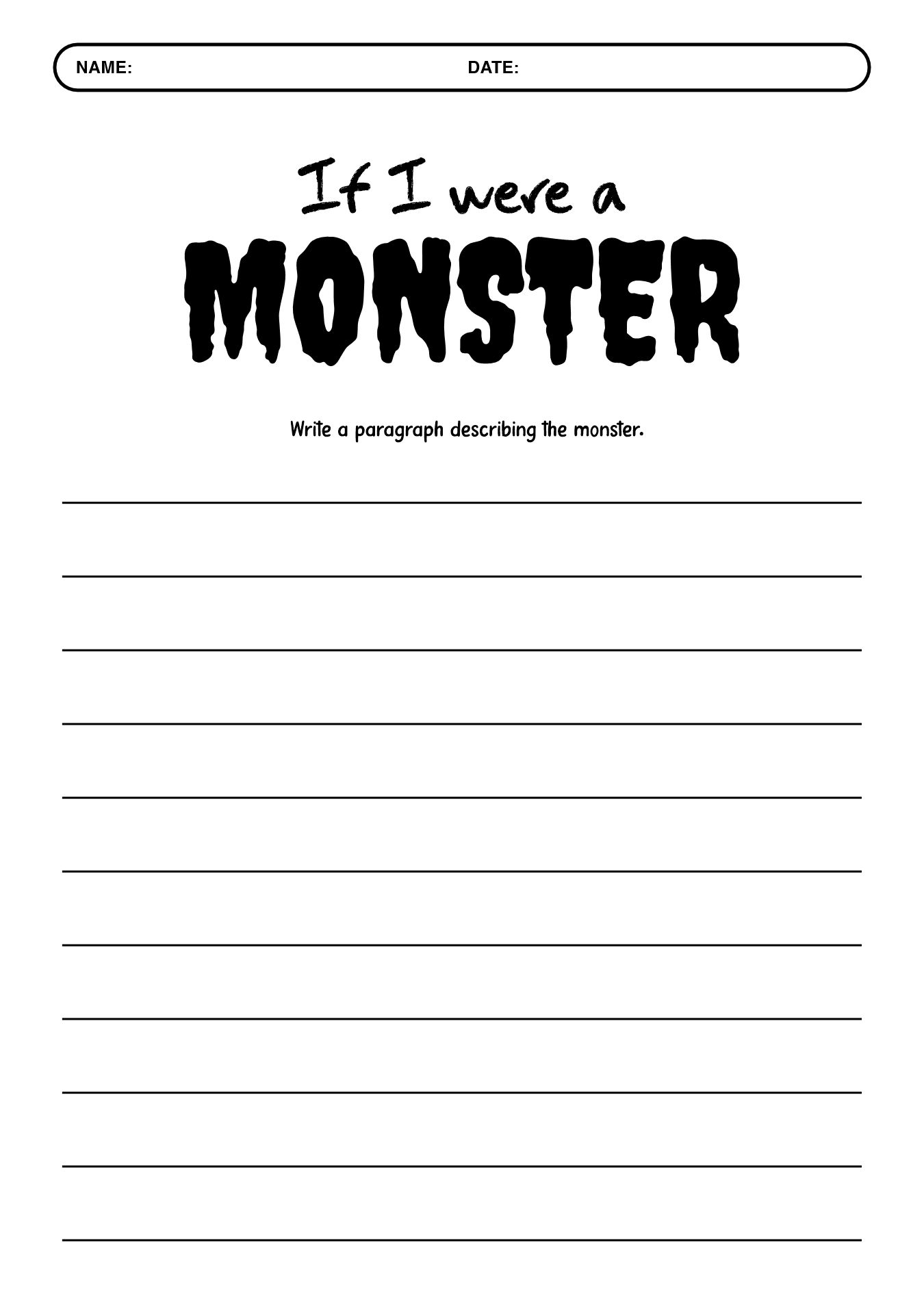 Halloween Monster Paragraph Writing Worksheet