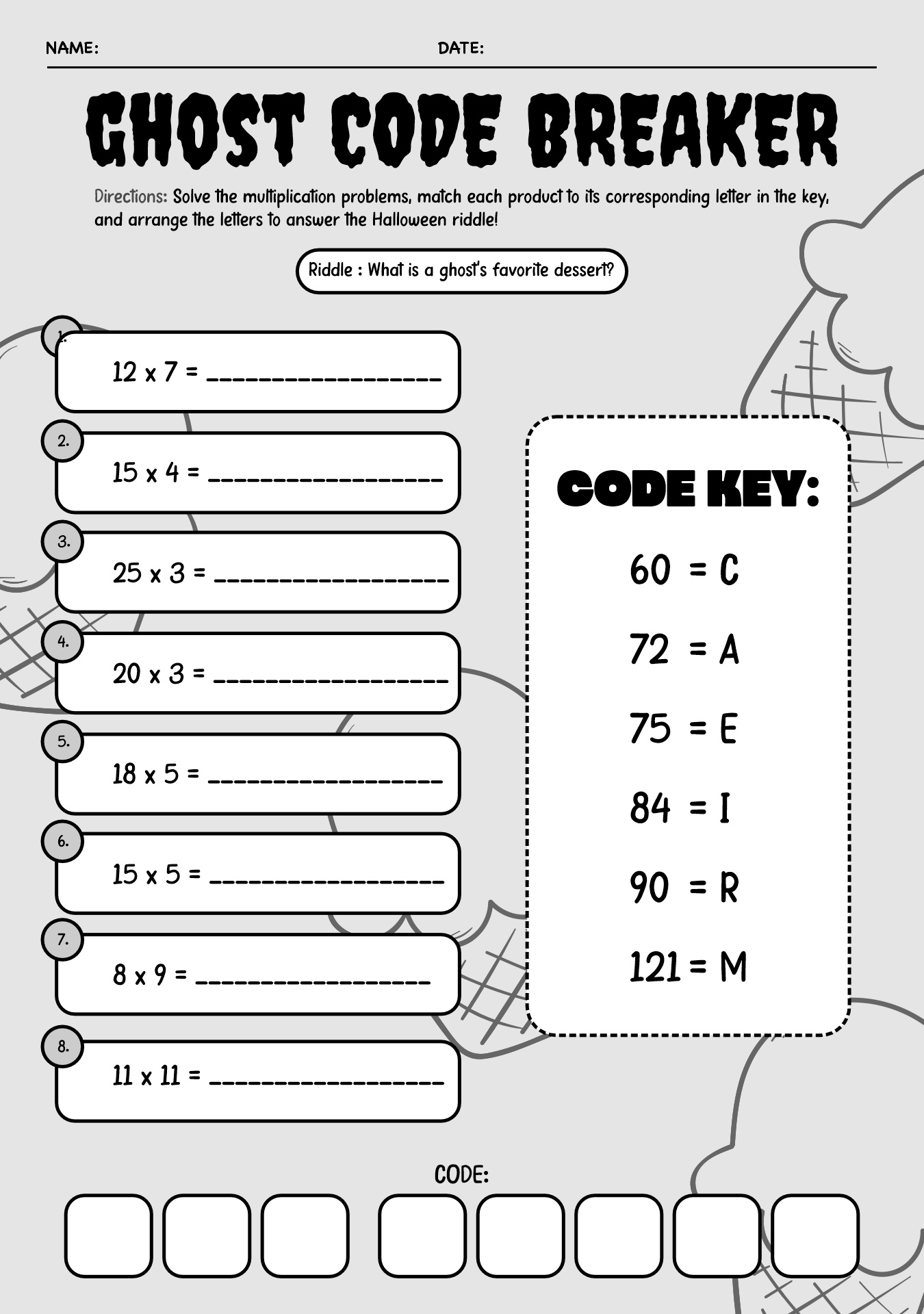 Halloween Multiplication Puzzles for 4th Grade