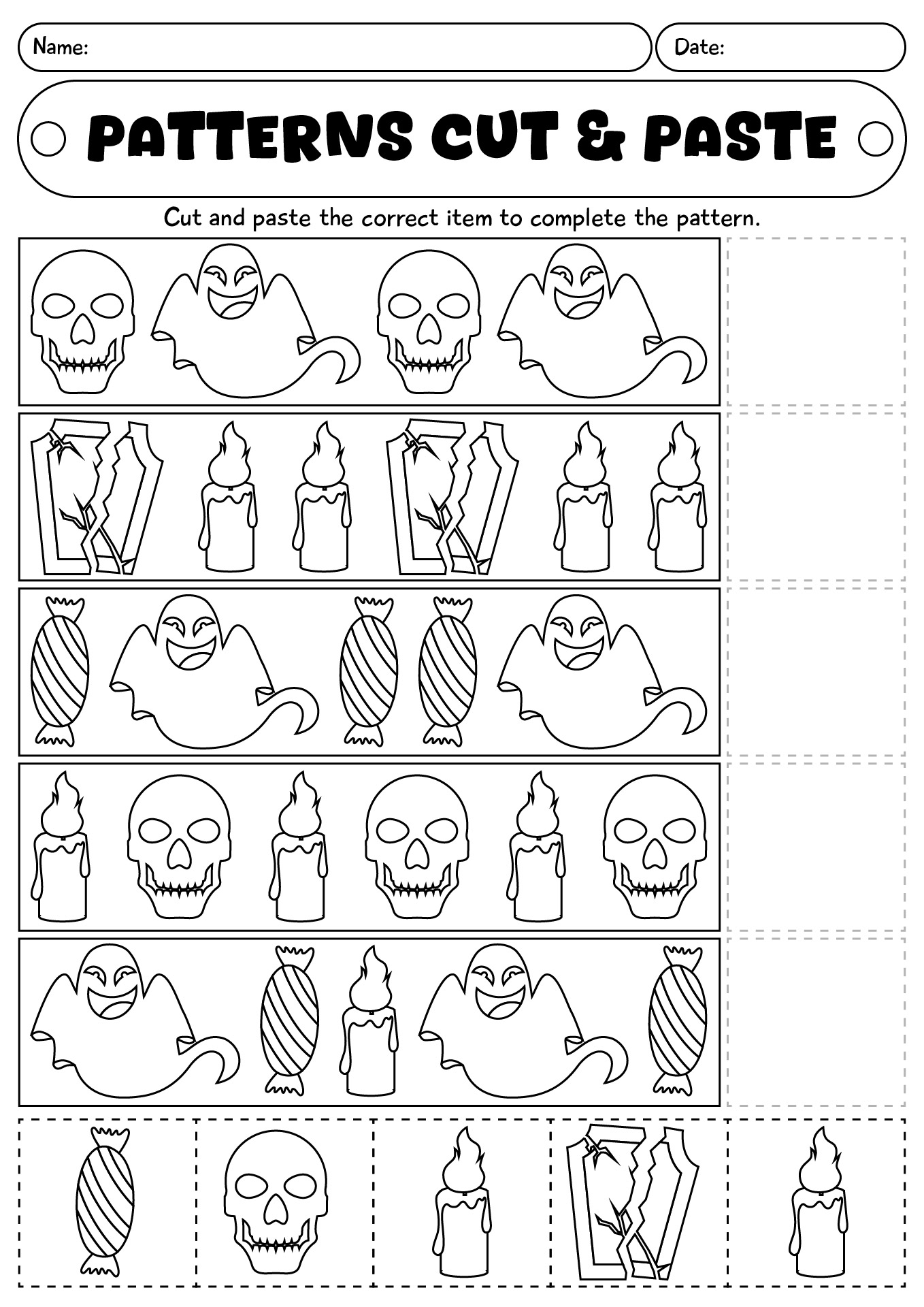 Halloween Patterns Cut And Paste Worksheet