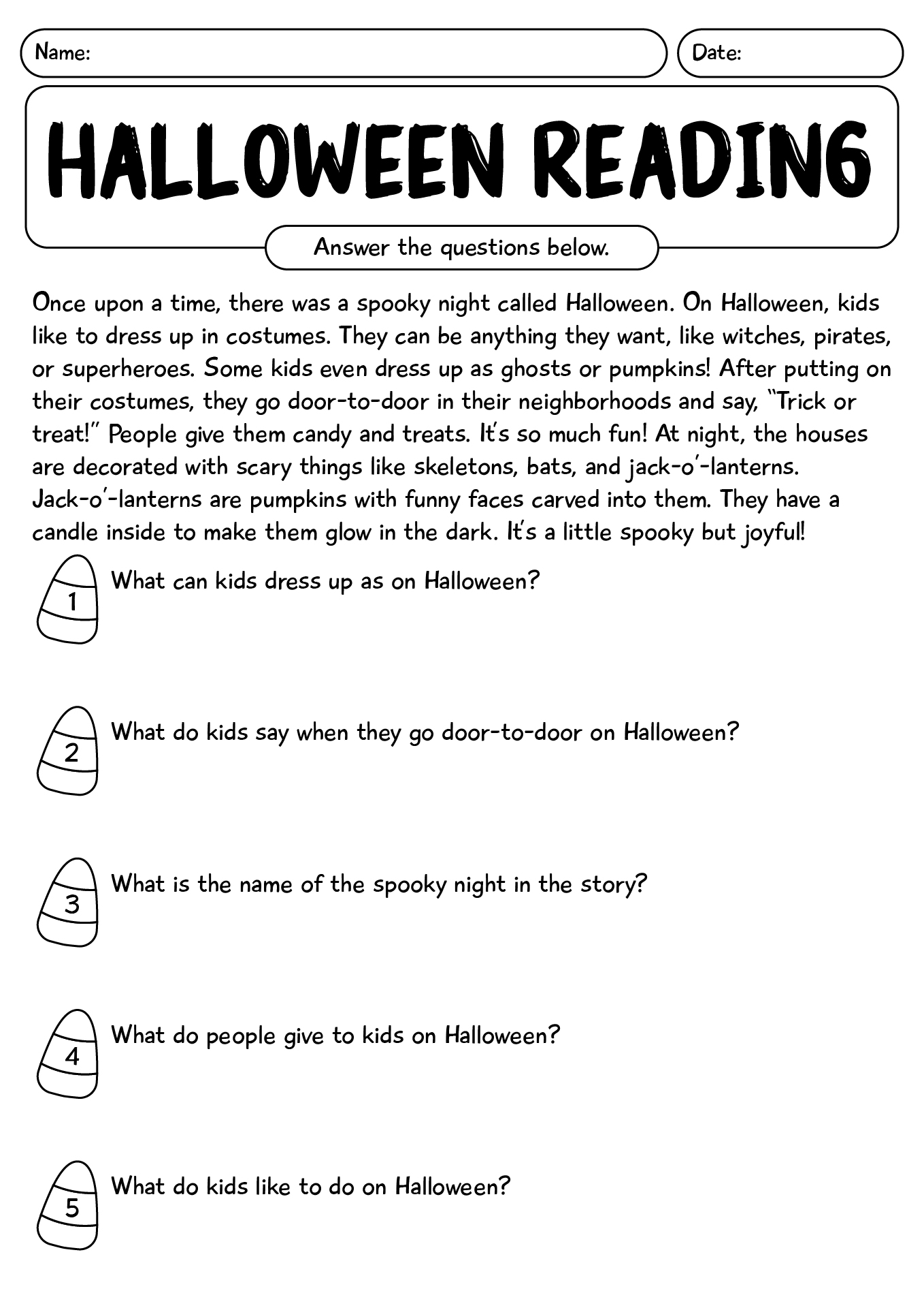 Halloween Reading 4th Grade Worksheet