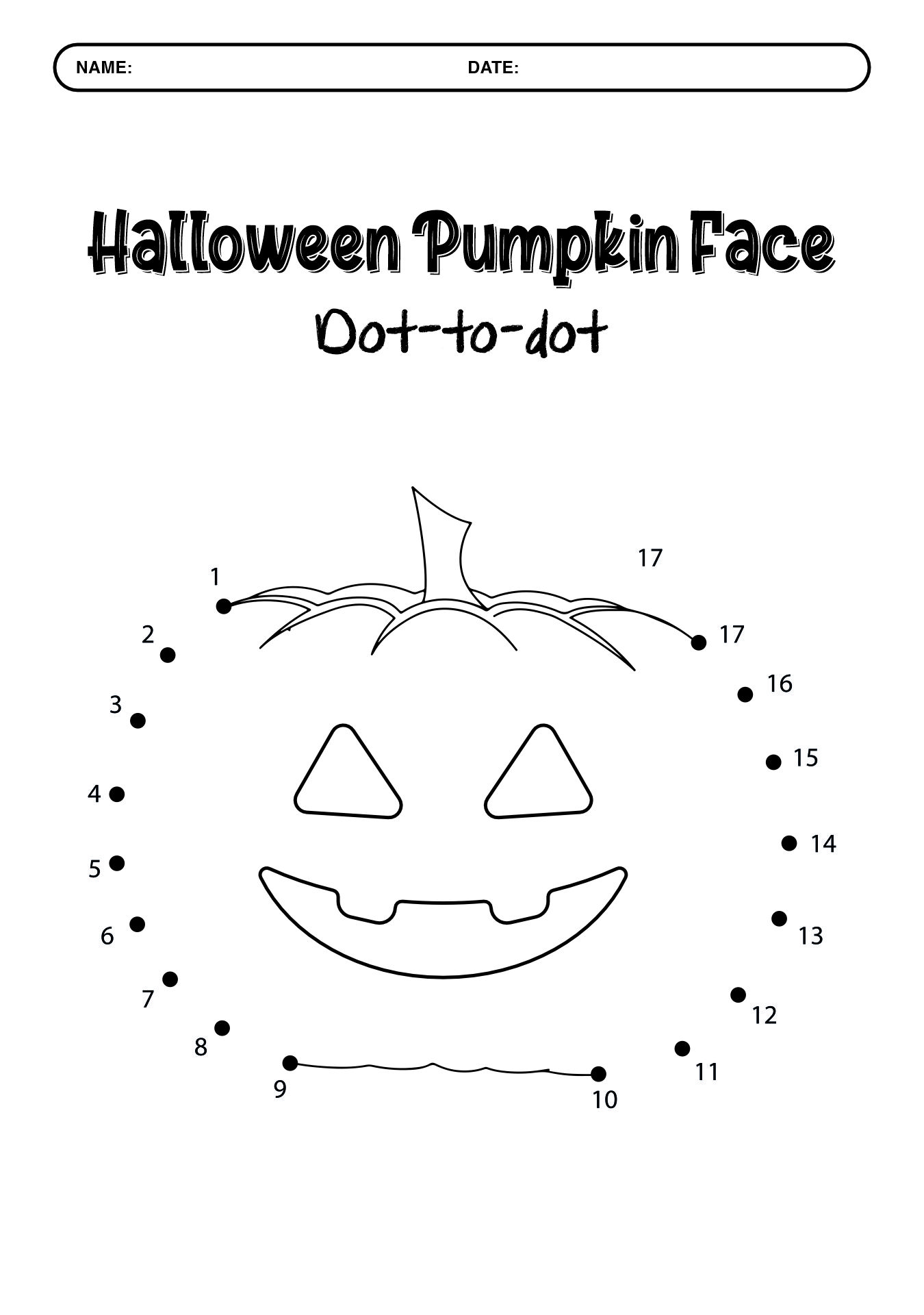 Halloween Themed Monster Faces Dot-to-Dot Worksheets