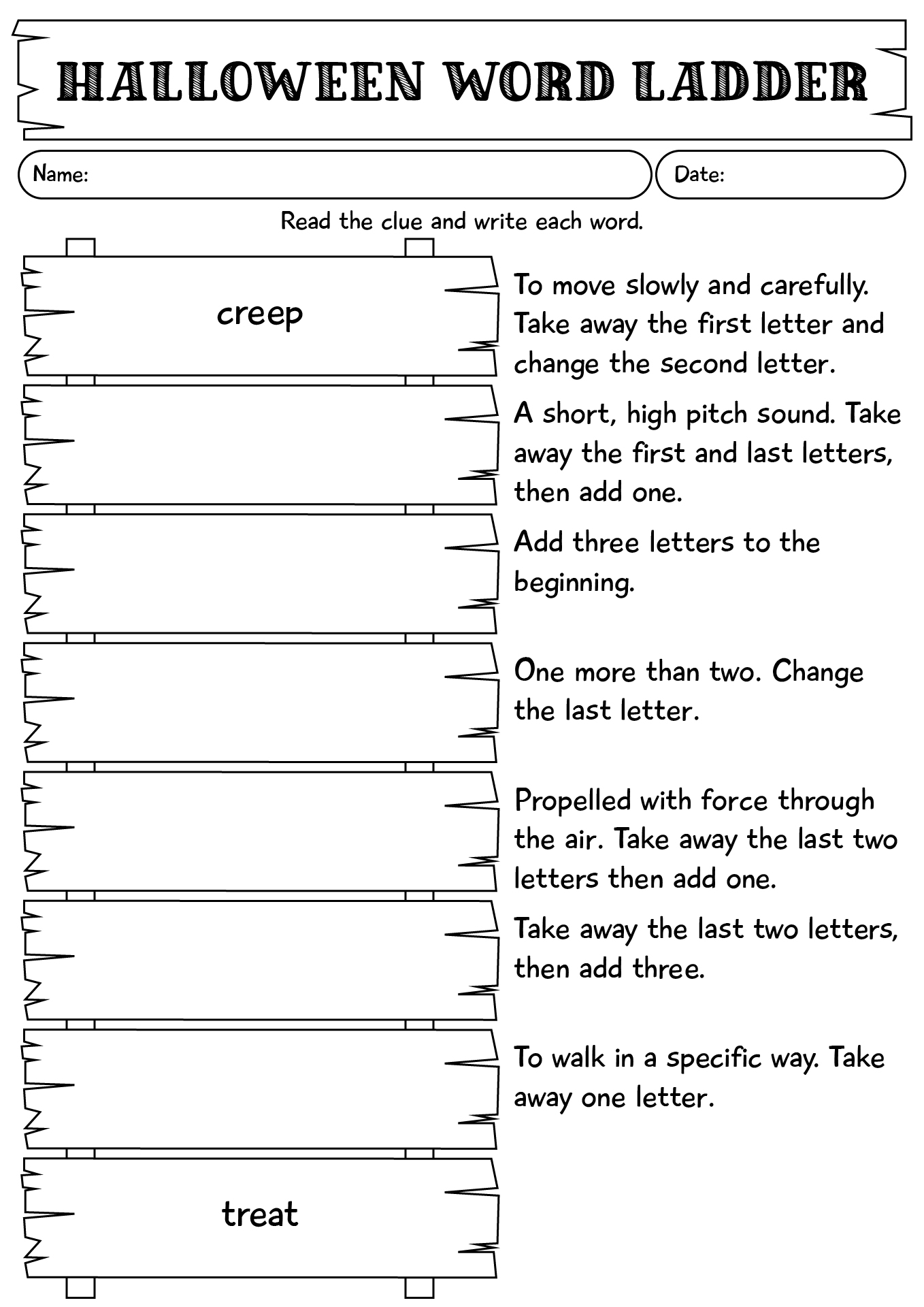 Halloween Word Ladder Worksheet