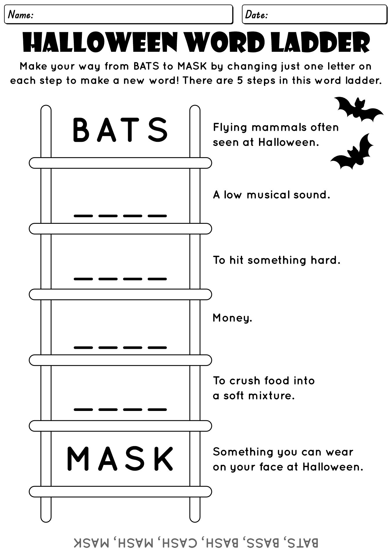 Halloween Word Ladder Worksheet