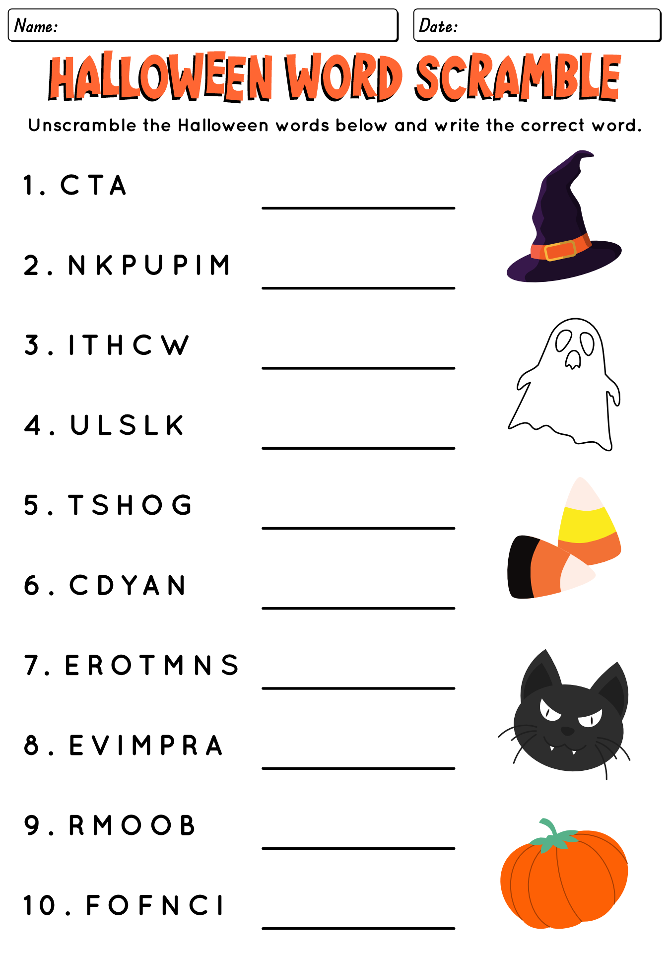 Halloween Word Scramble Worksheet