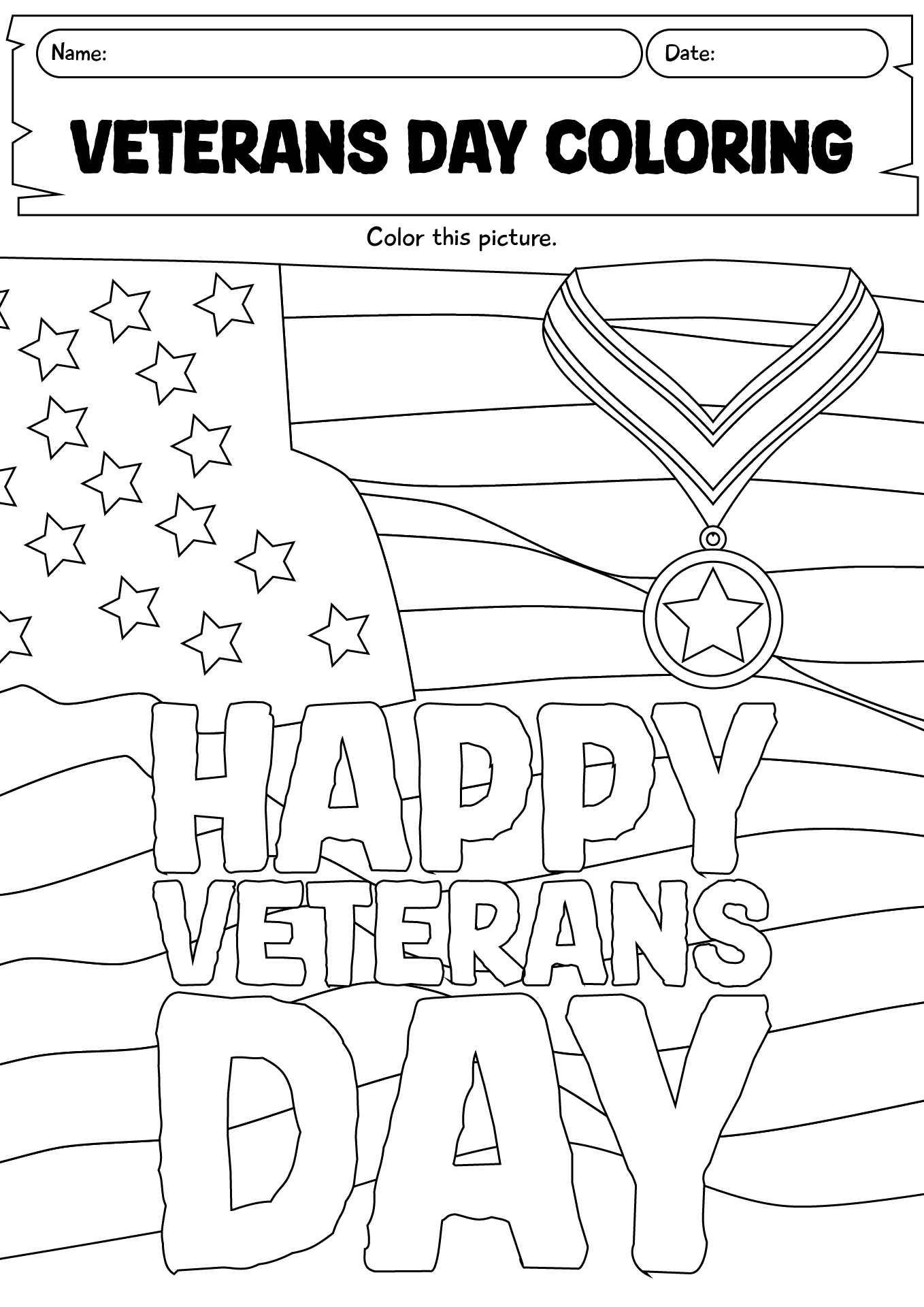 Happy Veterans Day Word Coloring Worksheet