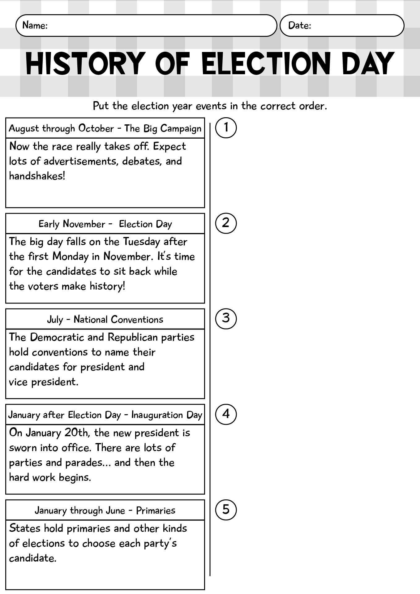 History Of Election Day Worksheet