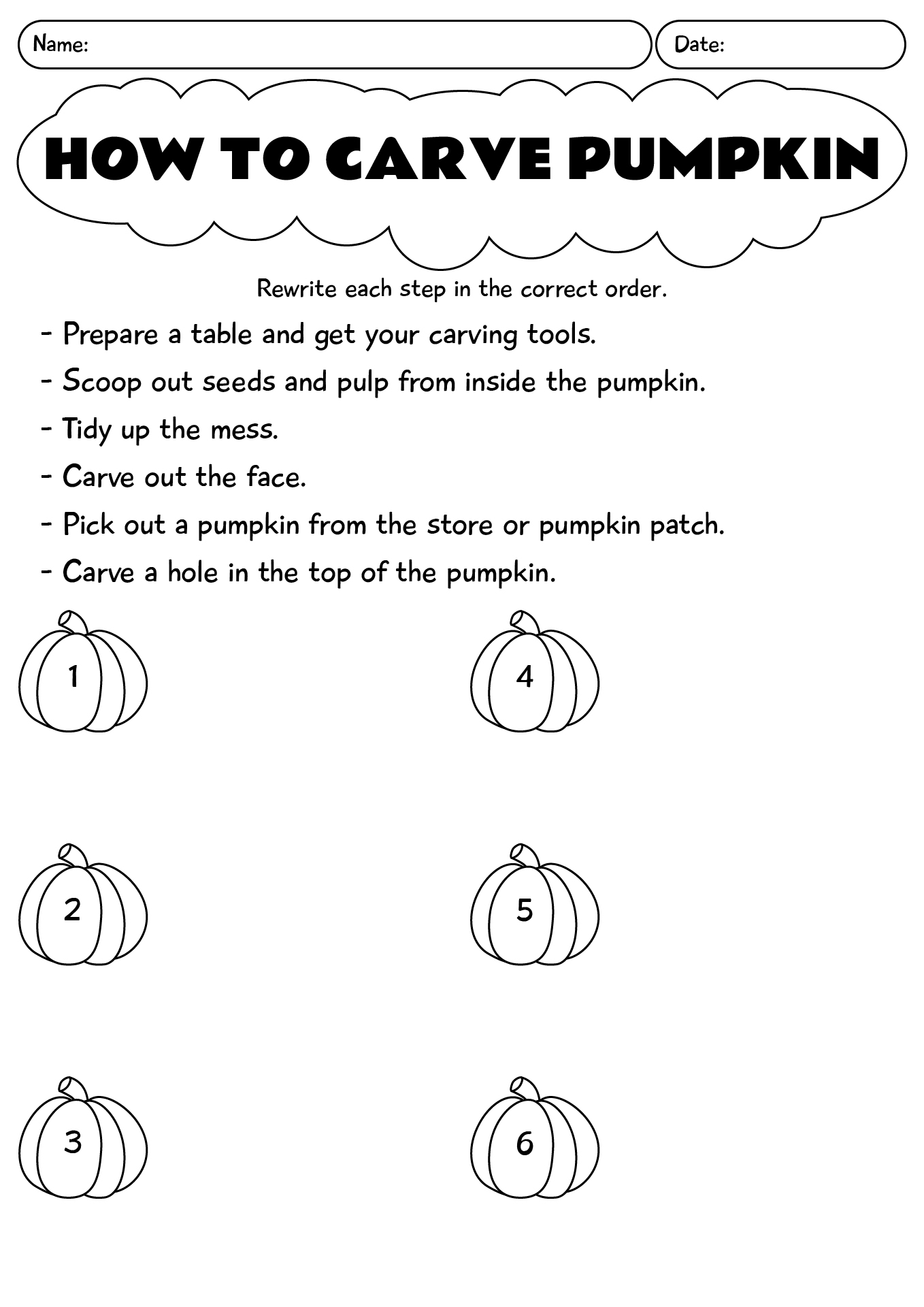 How To Carve Pumpkin Writing Worksheets