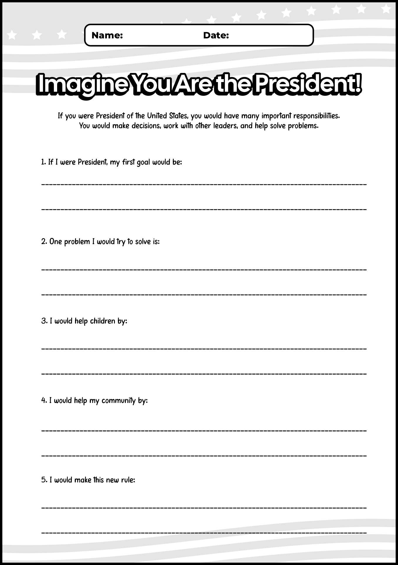 If I Were President Worksheet for 4th Grade