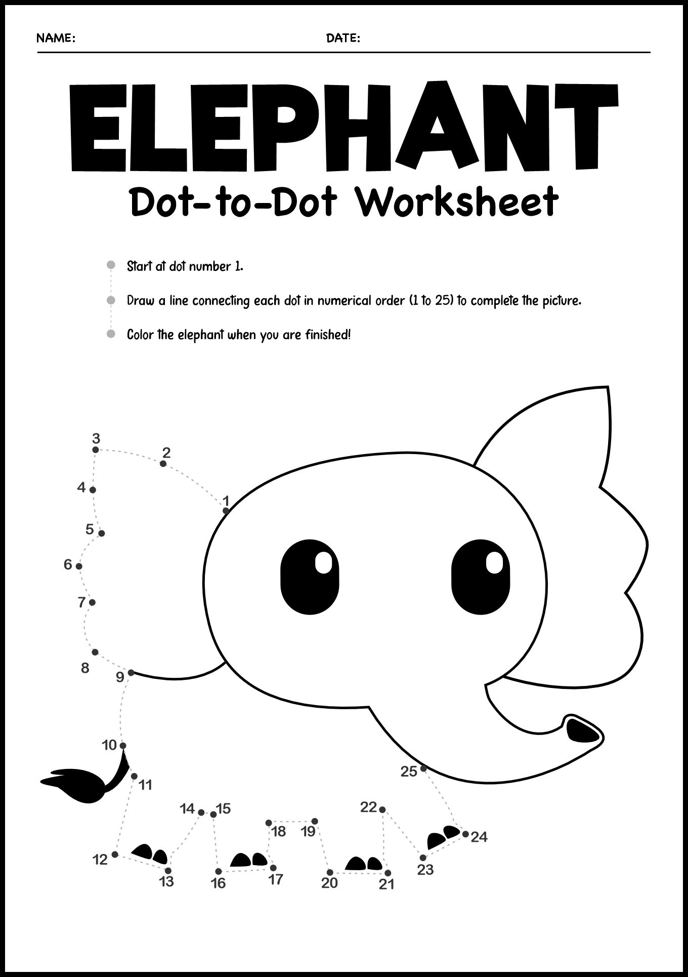 Jungle Animals Dot to Dot Worksheets