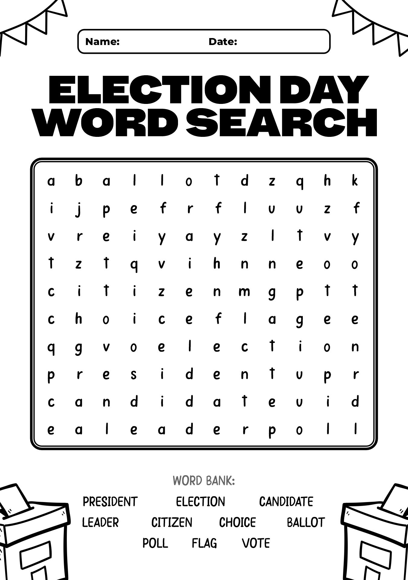 Kids Election Day Word Search Activities