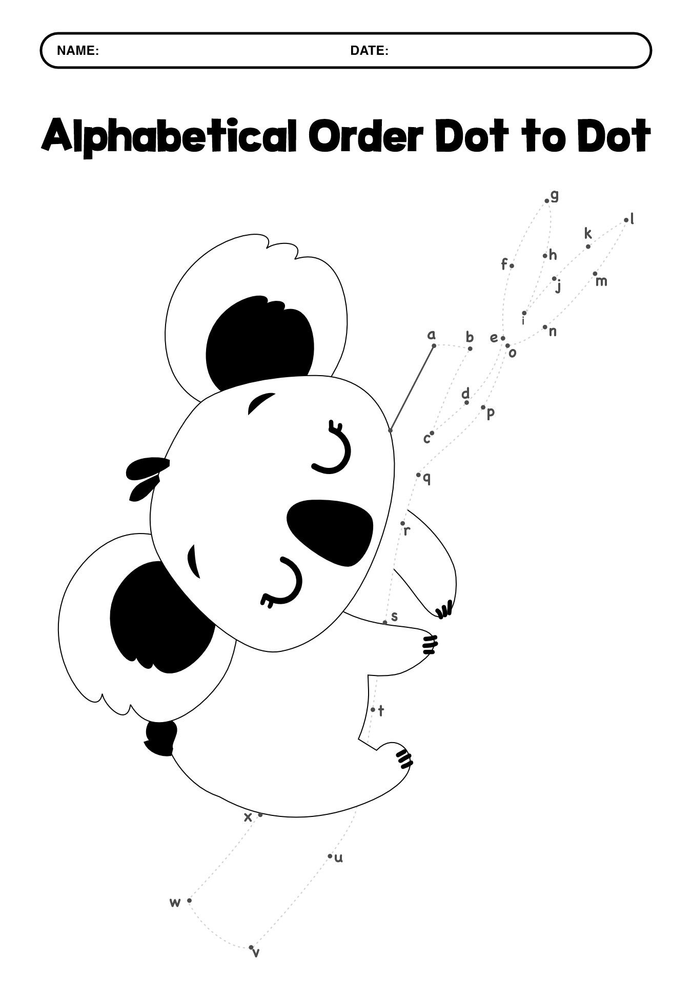 Kindergarten Alphabetical Order Dot to Dot Worksheets