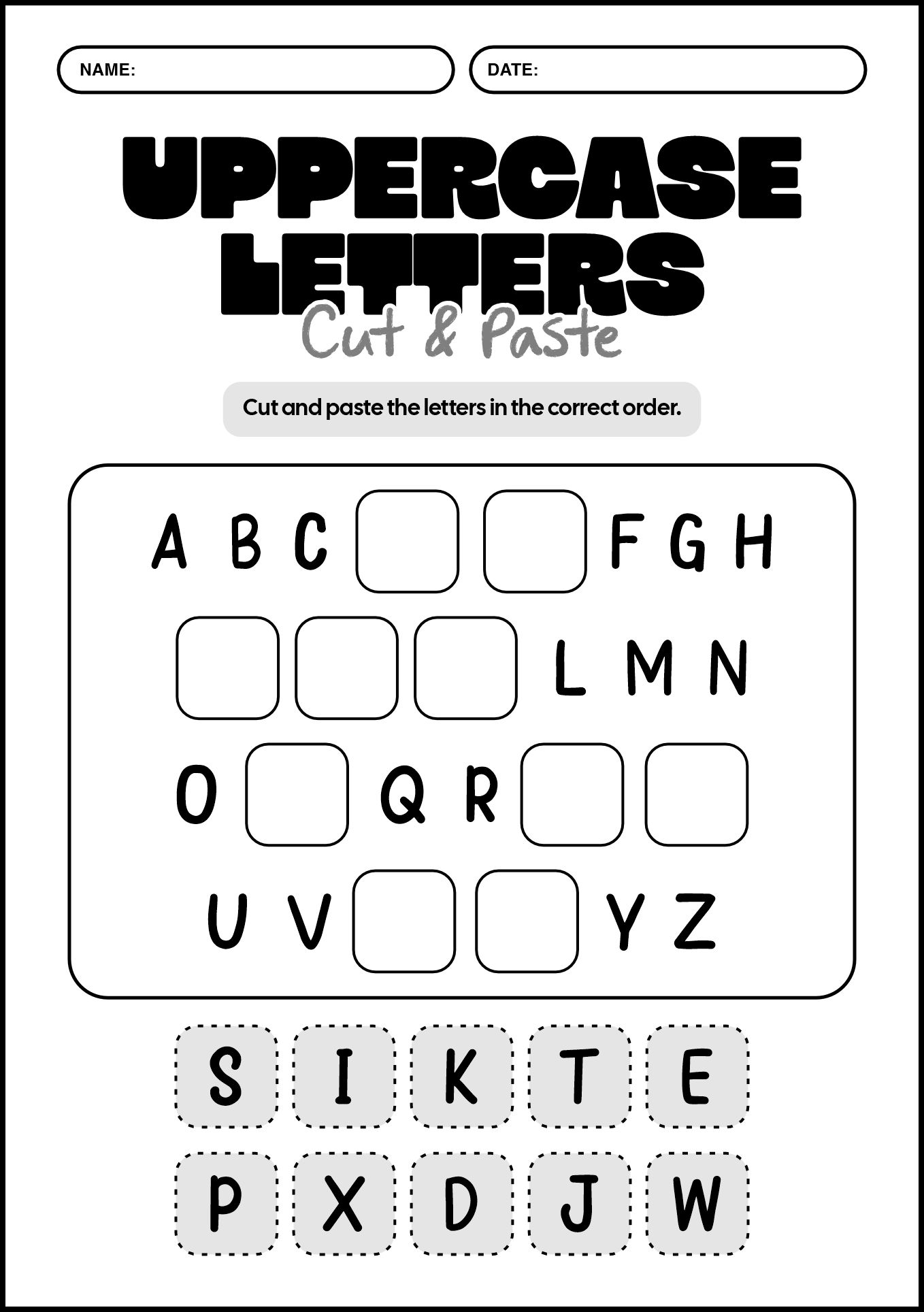 Kindergarten English Cut and Paste Worksheets