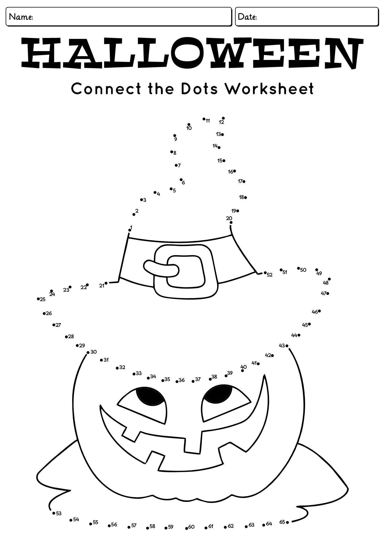 Kindergarten Halloween Dot-to-Dot Activities