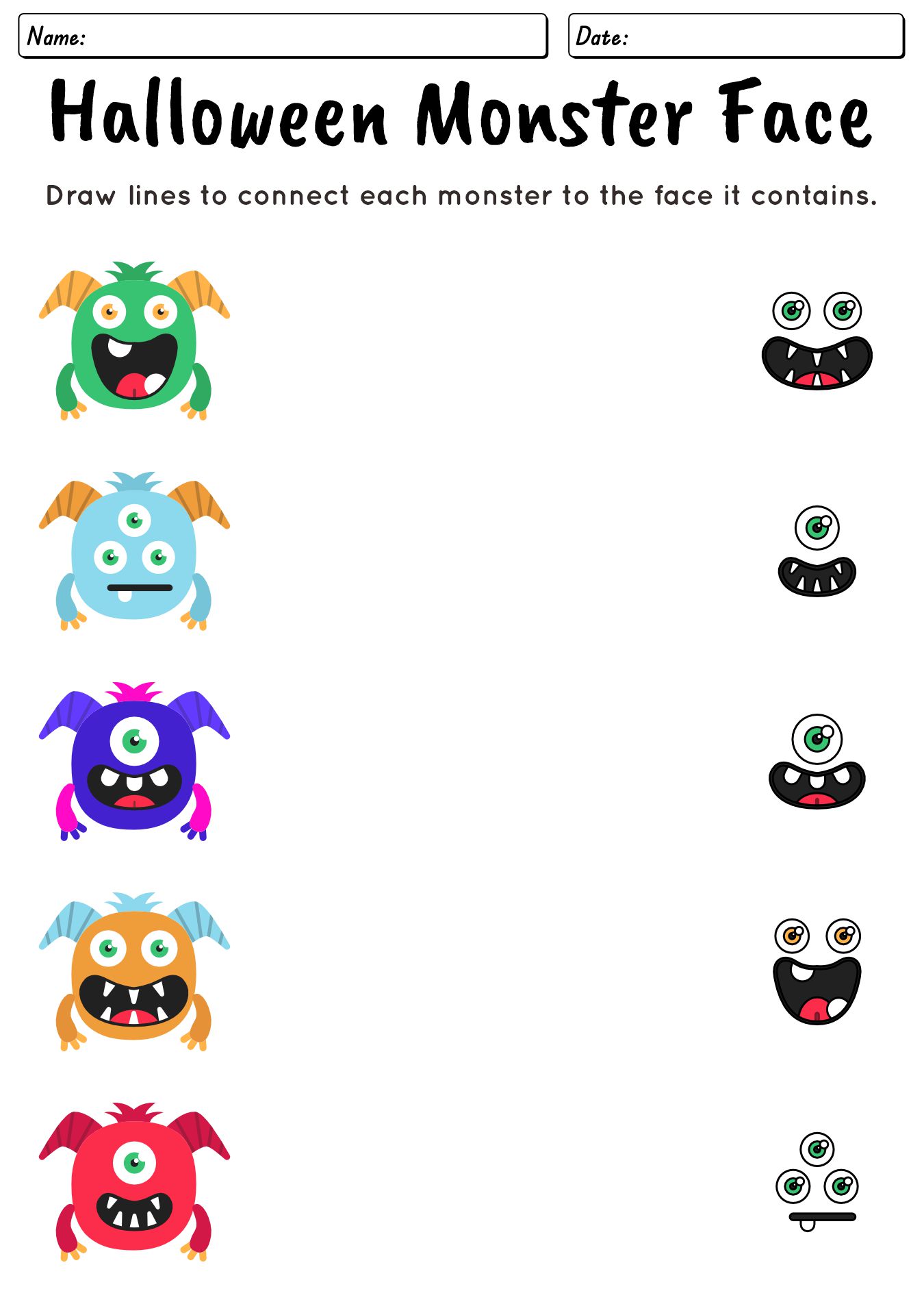 Kindergarten Halloween Monster Face Match
