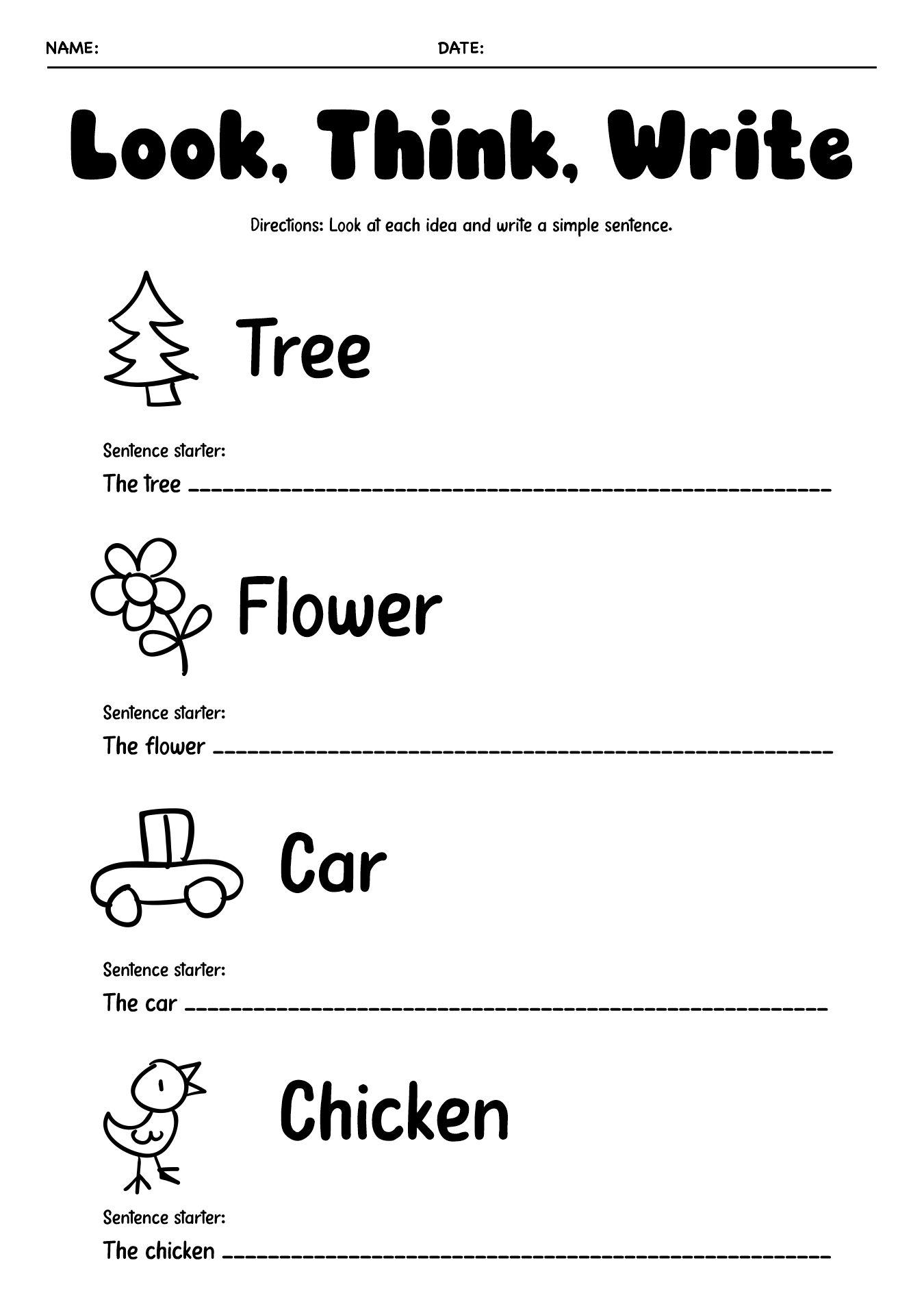 Kindergarten Introduction to Sentence Writing Worksheets