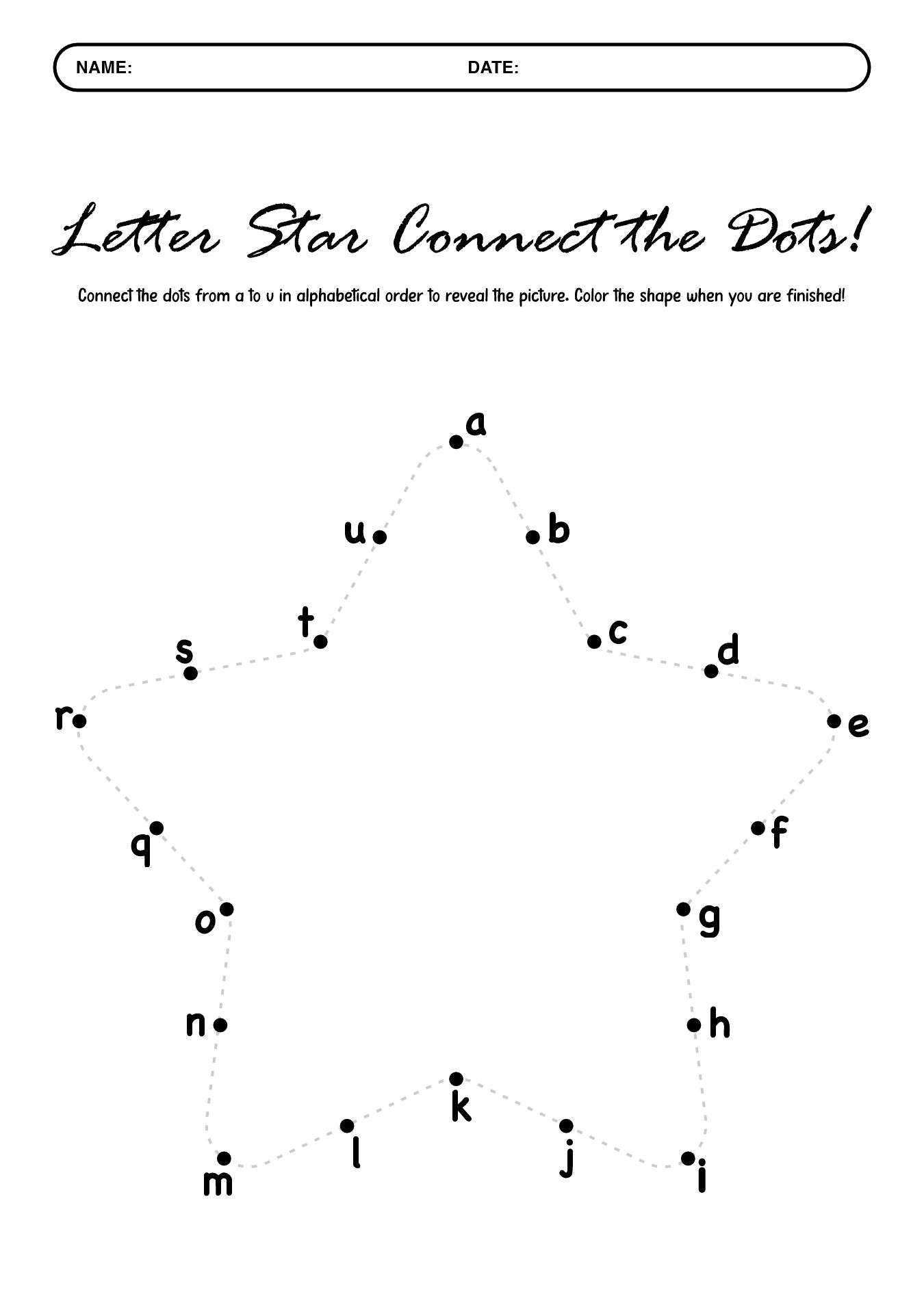 Kindergarten Letter Sequence Dot to Dot Worksheets