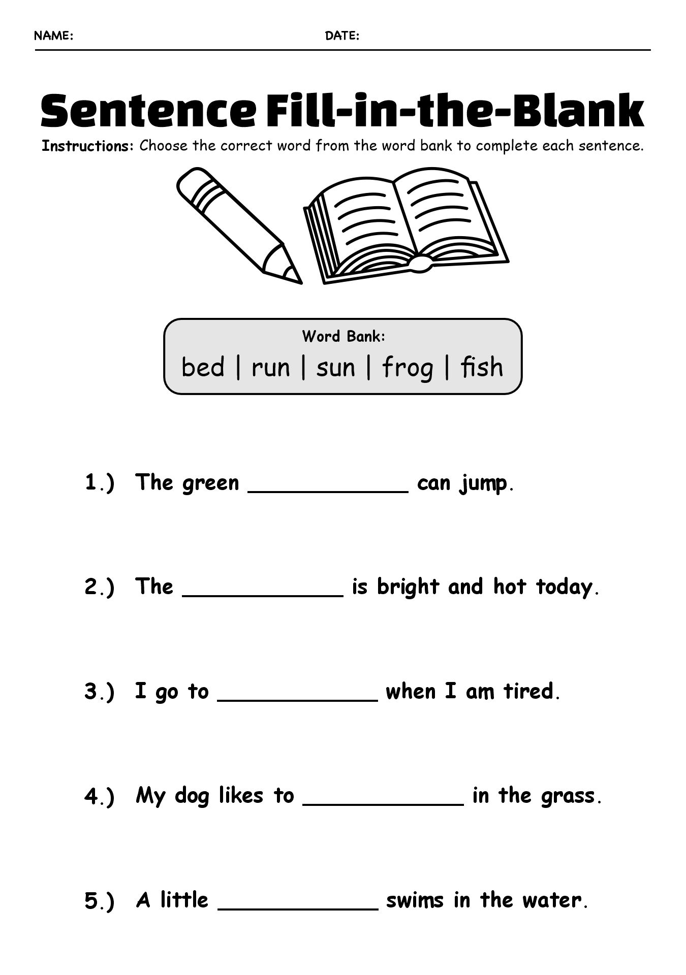 Kindergarten Level Sentence Worksheets