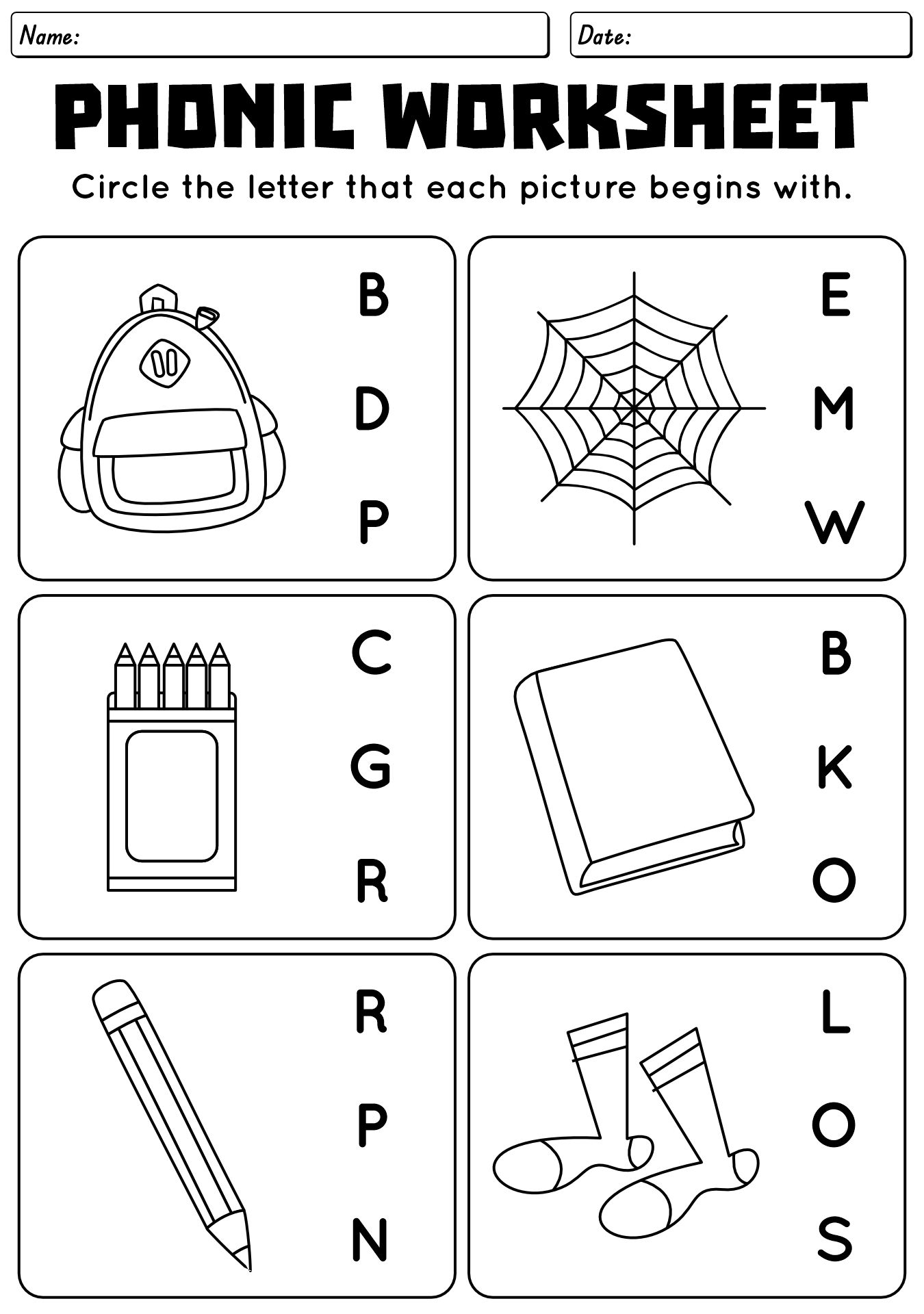 Kindergarten Phonics Worksheets with Pictures