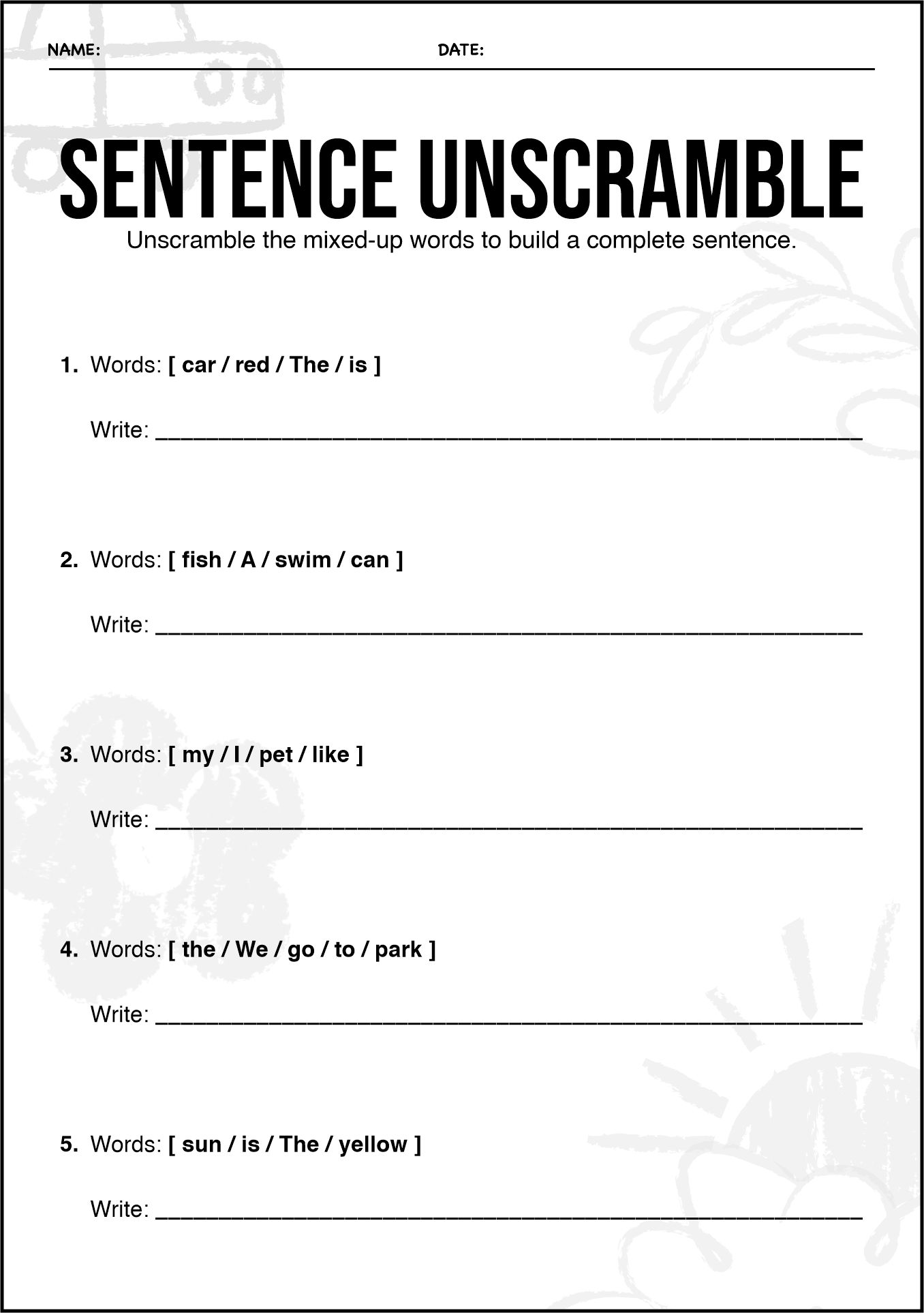 Kindergarten Sentence Writing Worksheets