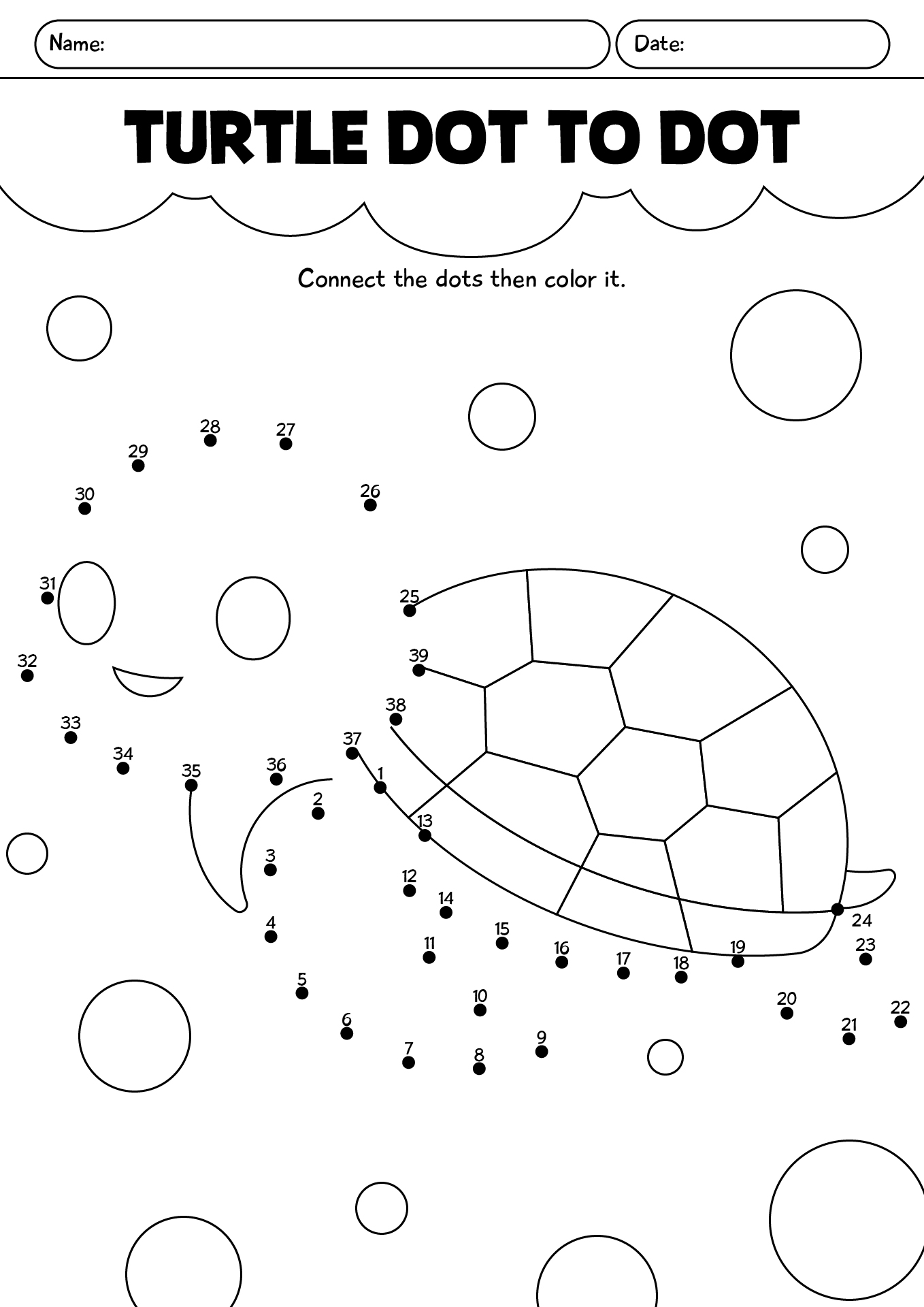 Kindergarten Worksheet Turtle Dot To Dot