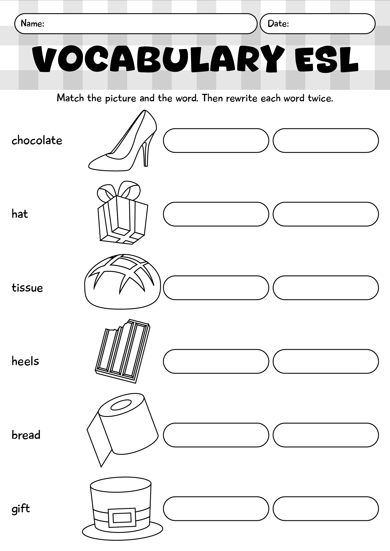 Match And Write Vocabulary ESL Kids Worksheets