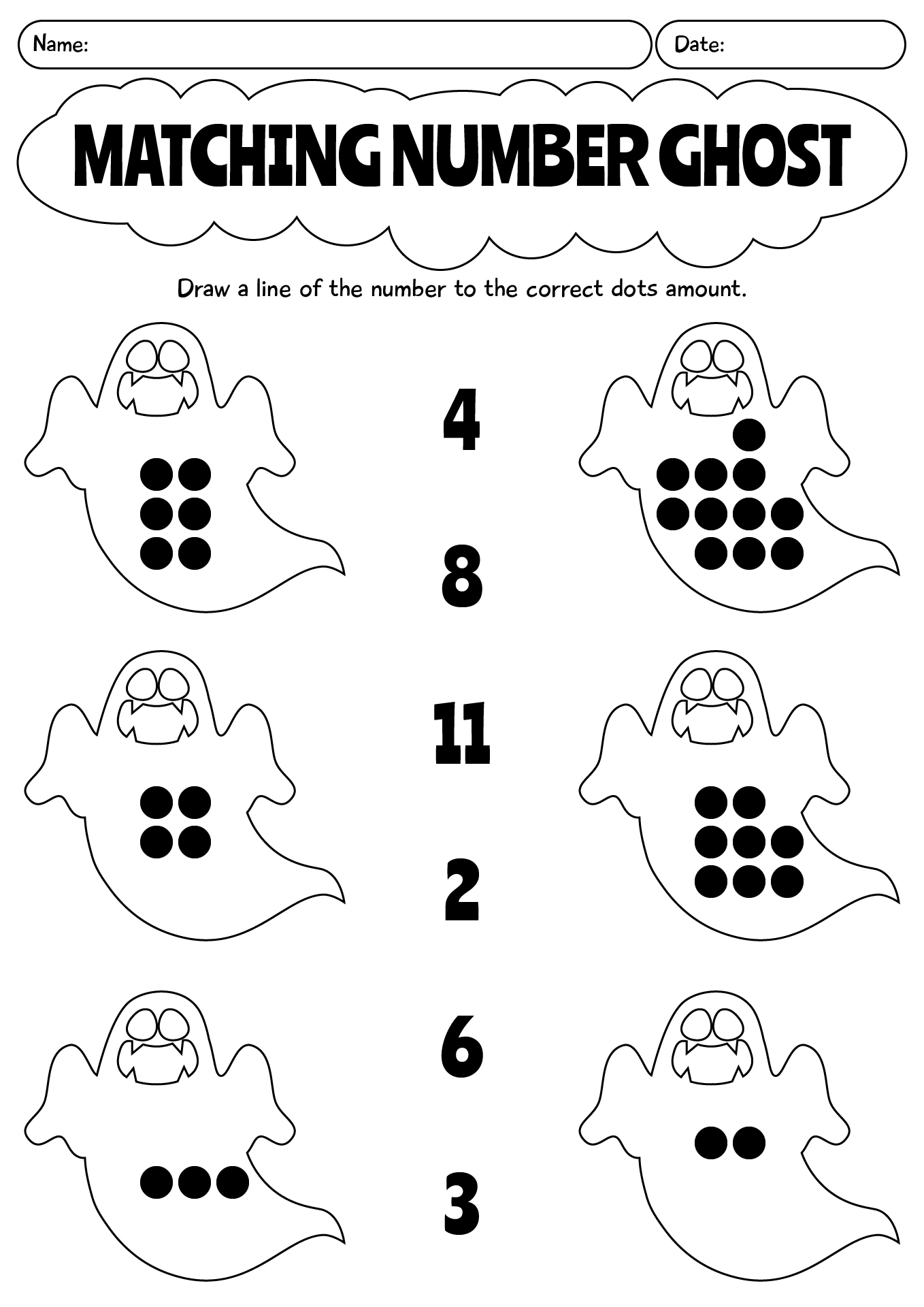 Matching Number Ghost Worksheet For Kids
