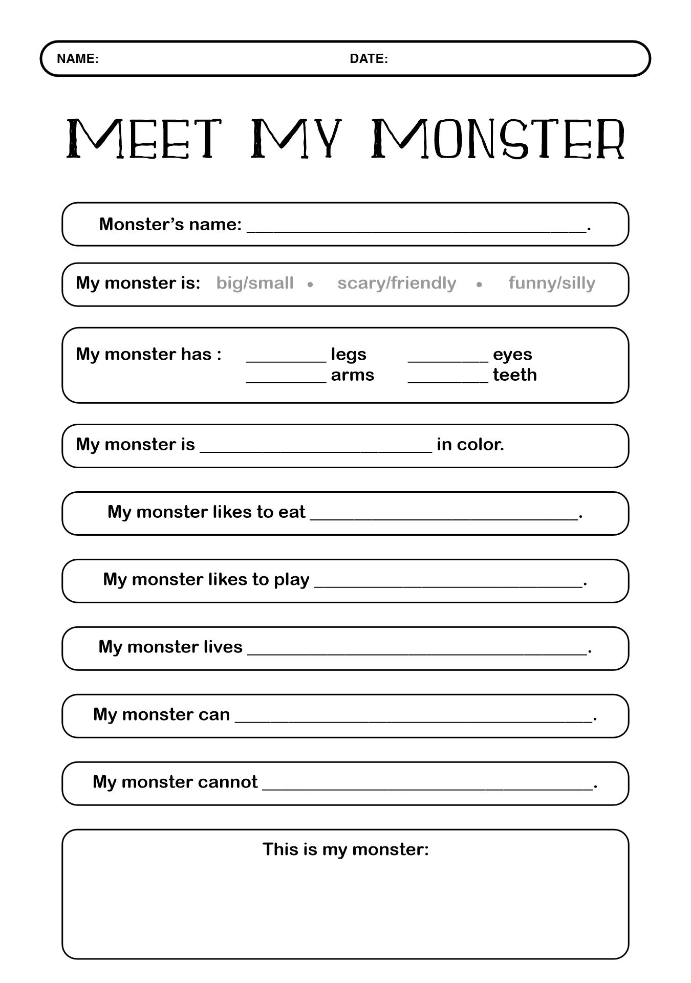 Meet My Monster Writing Worksheet