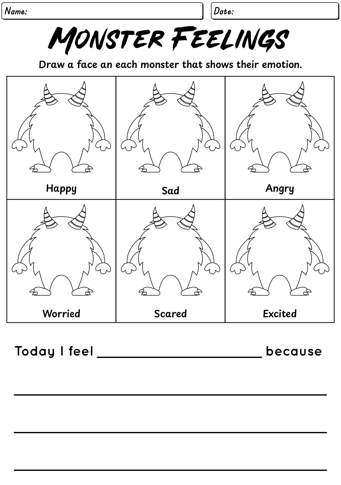 Monster Face And Feeling Workssheet