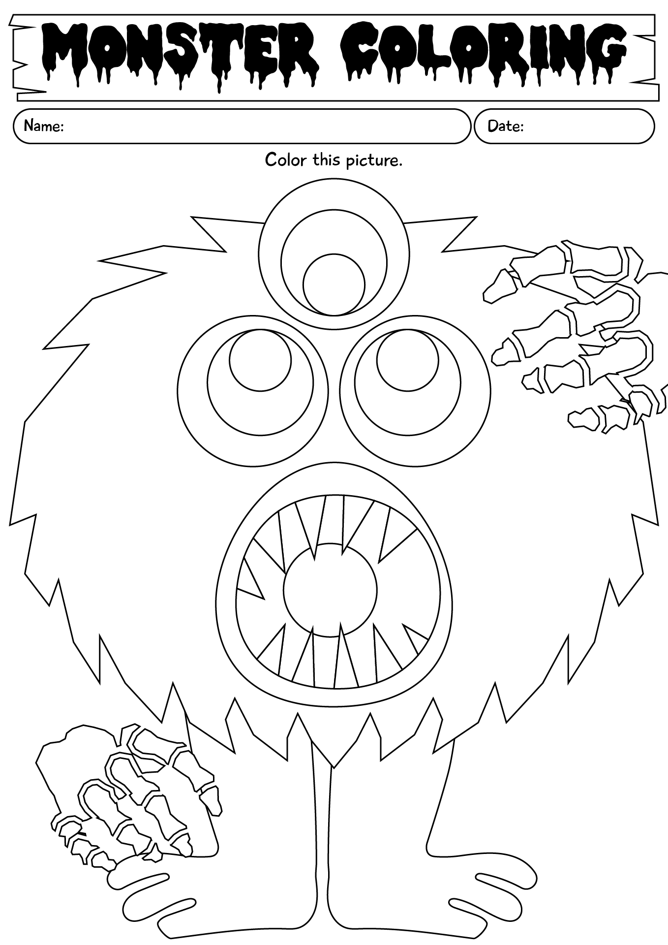 Monster Halloween Coloring Worksheet