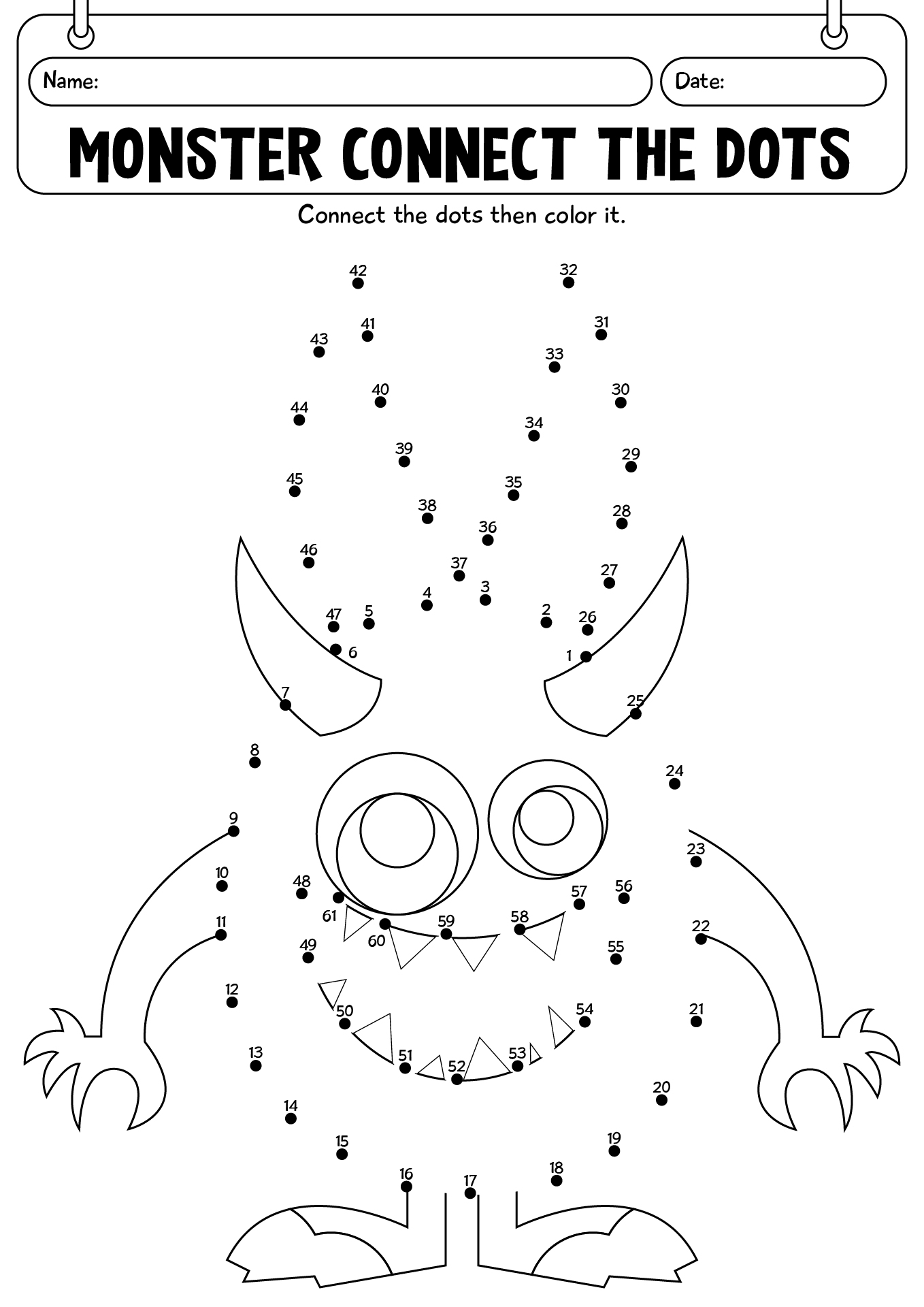 Monster Number Connect The Dots Worksheet