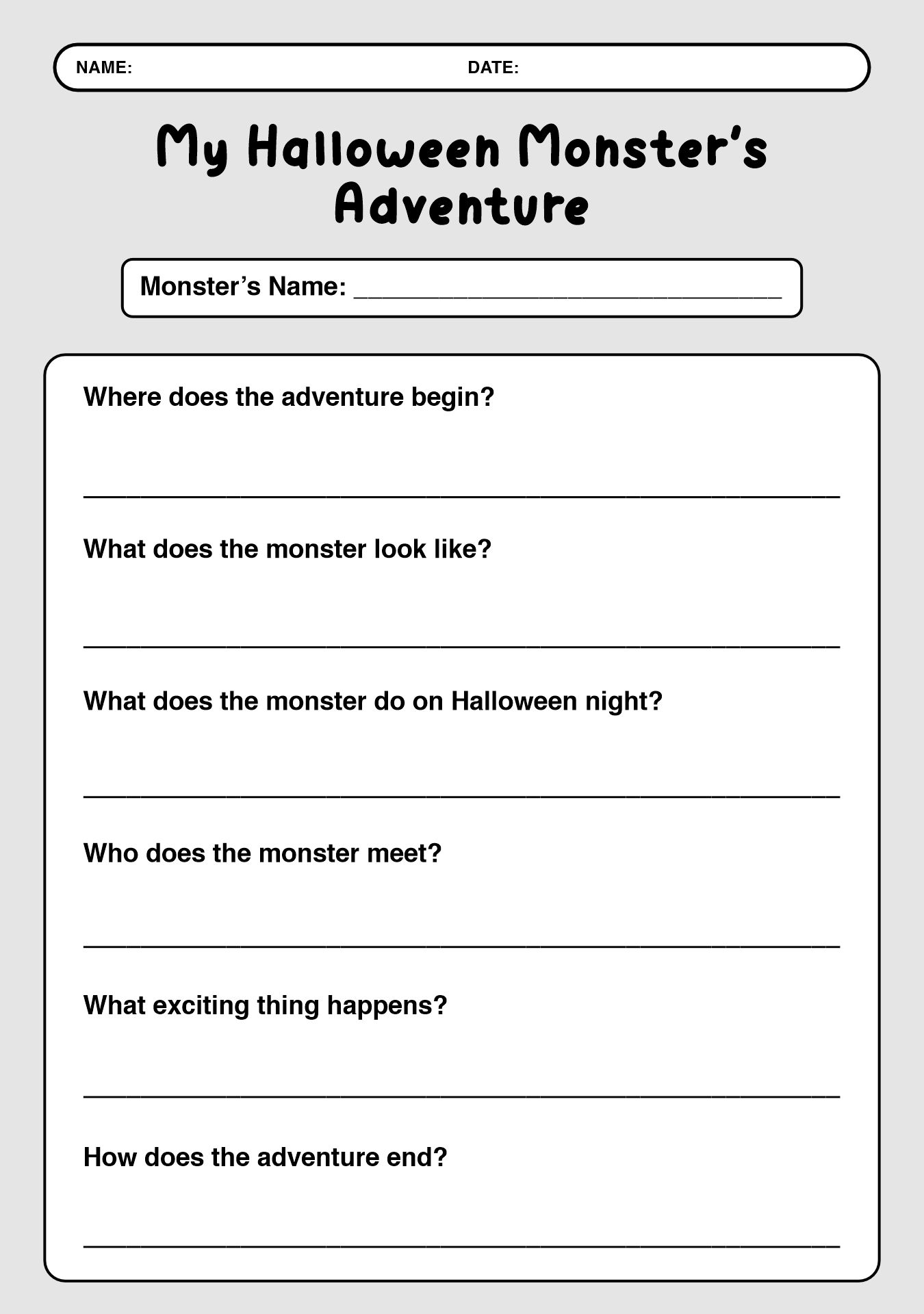 My Halloween Monster Creative Writing Worksheet