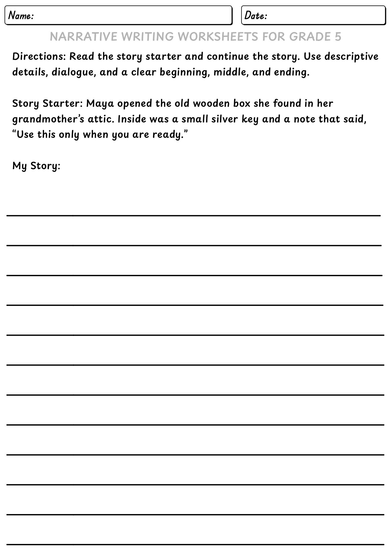 Narrative Writing Worksheets for Grade 5