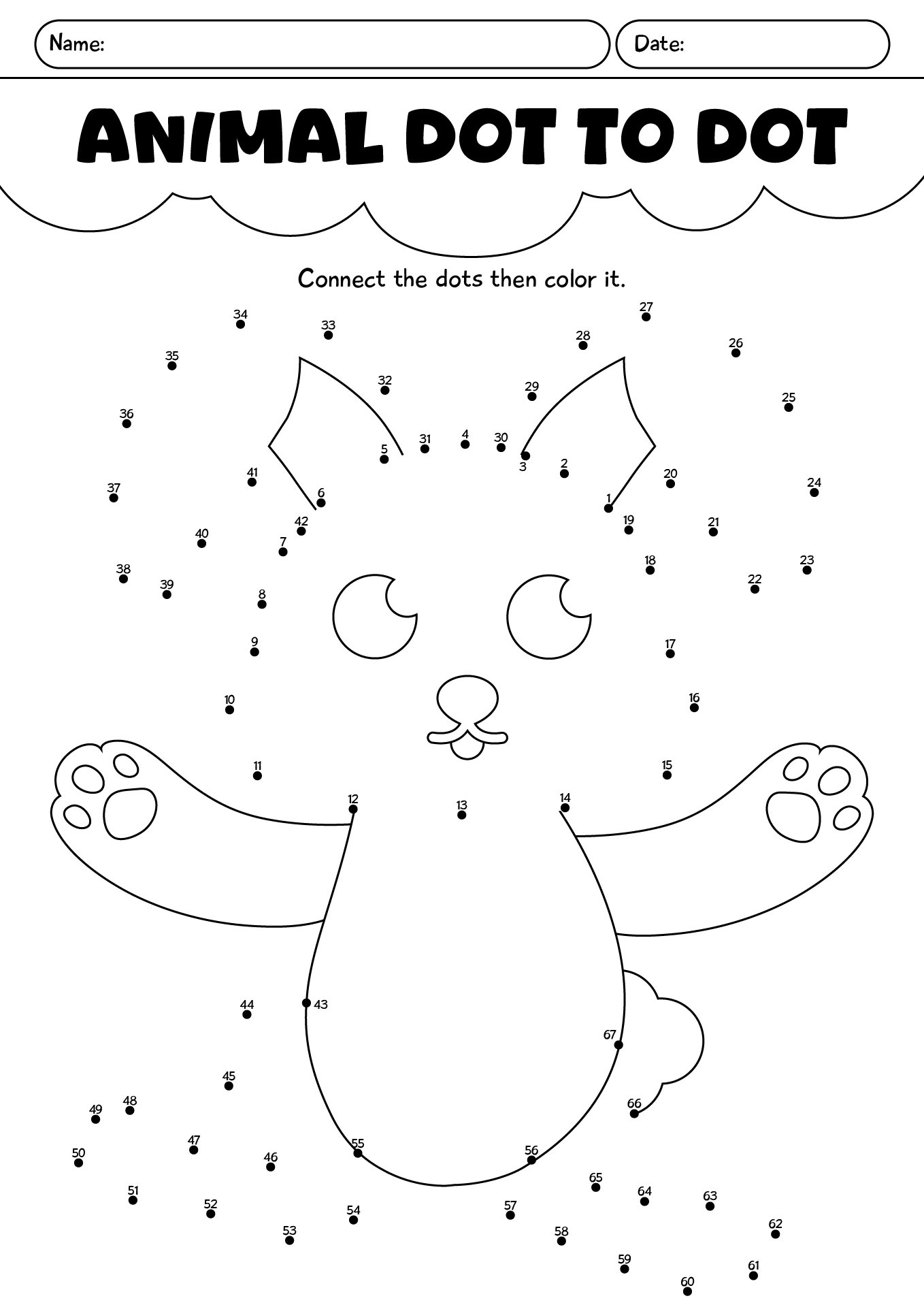 Number Dot To Dot Animal Worksheet