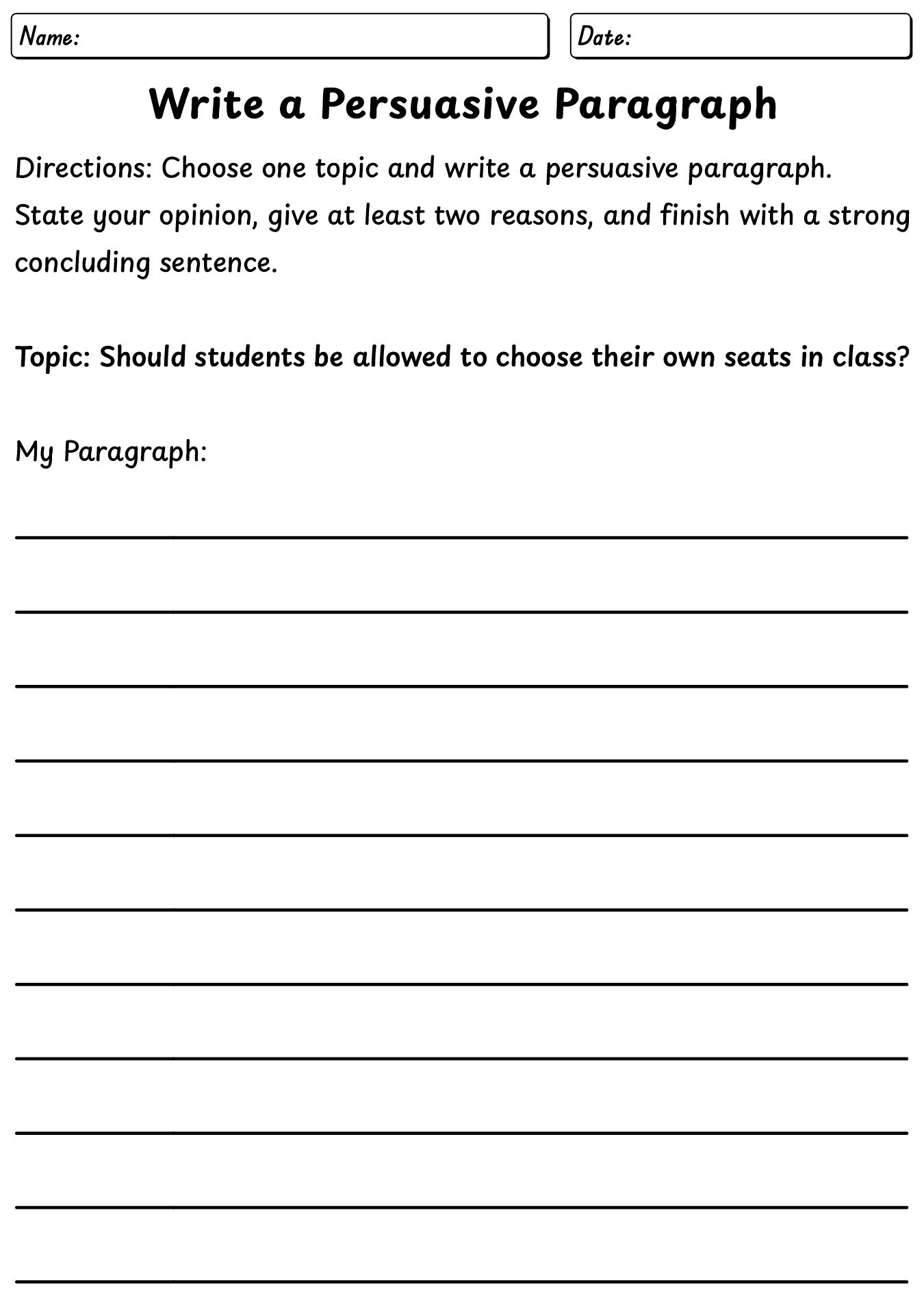Persuasive Writing Exercises for 5th Graders