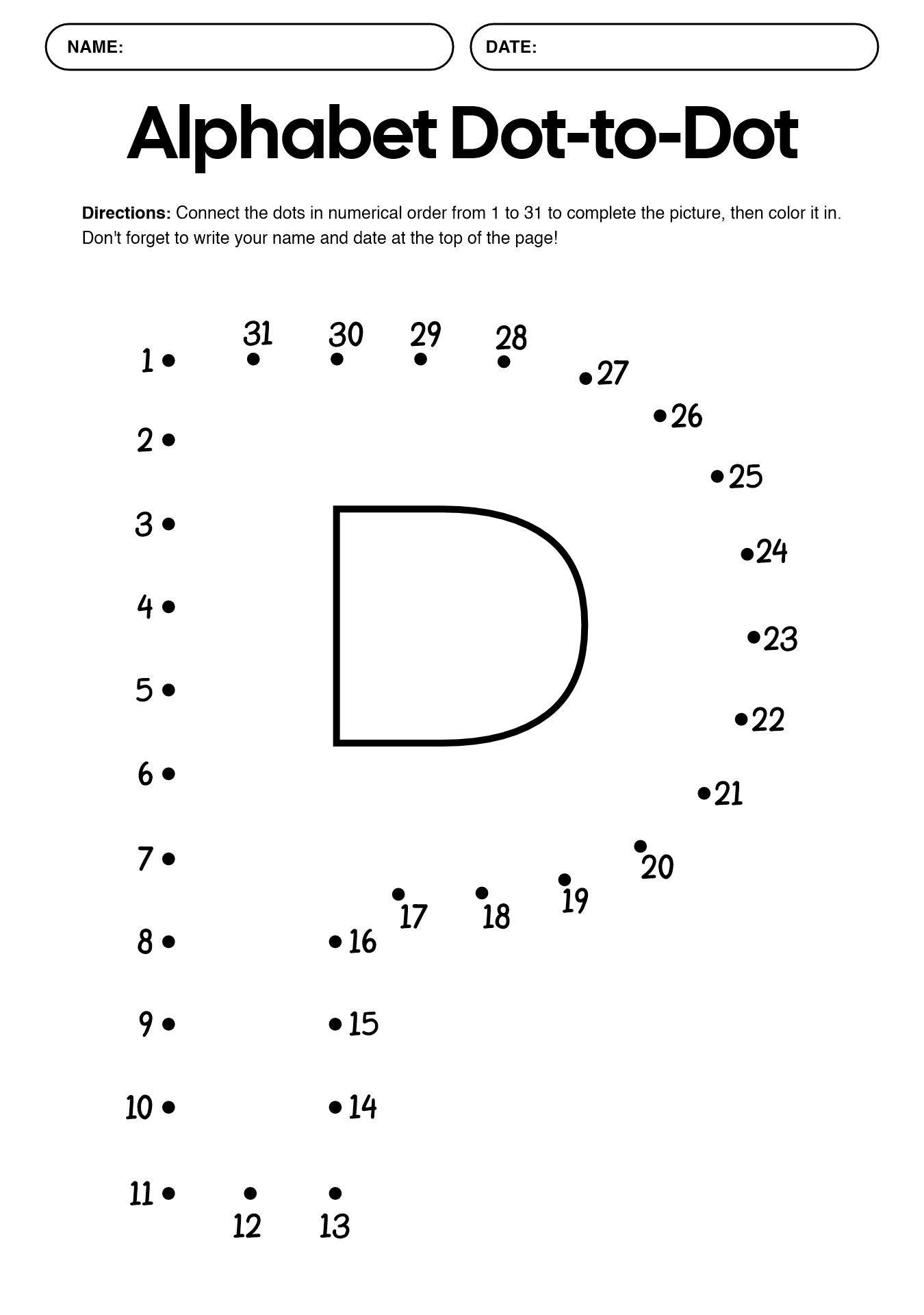 Pre-K Alphabet Connect Dots Practice Worksheet