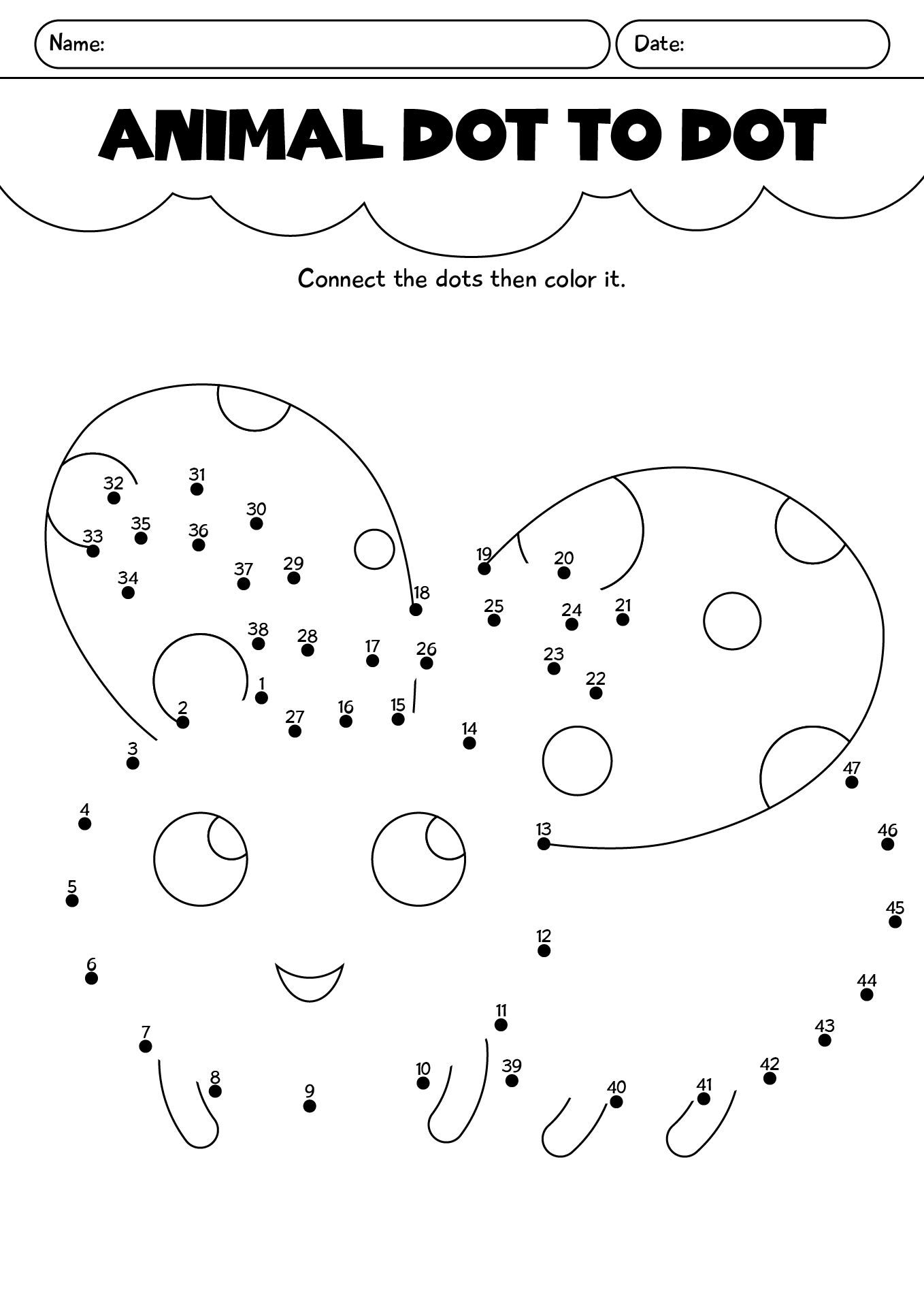 Preschool Animals Dot To Dot Drawing Practice