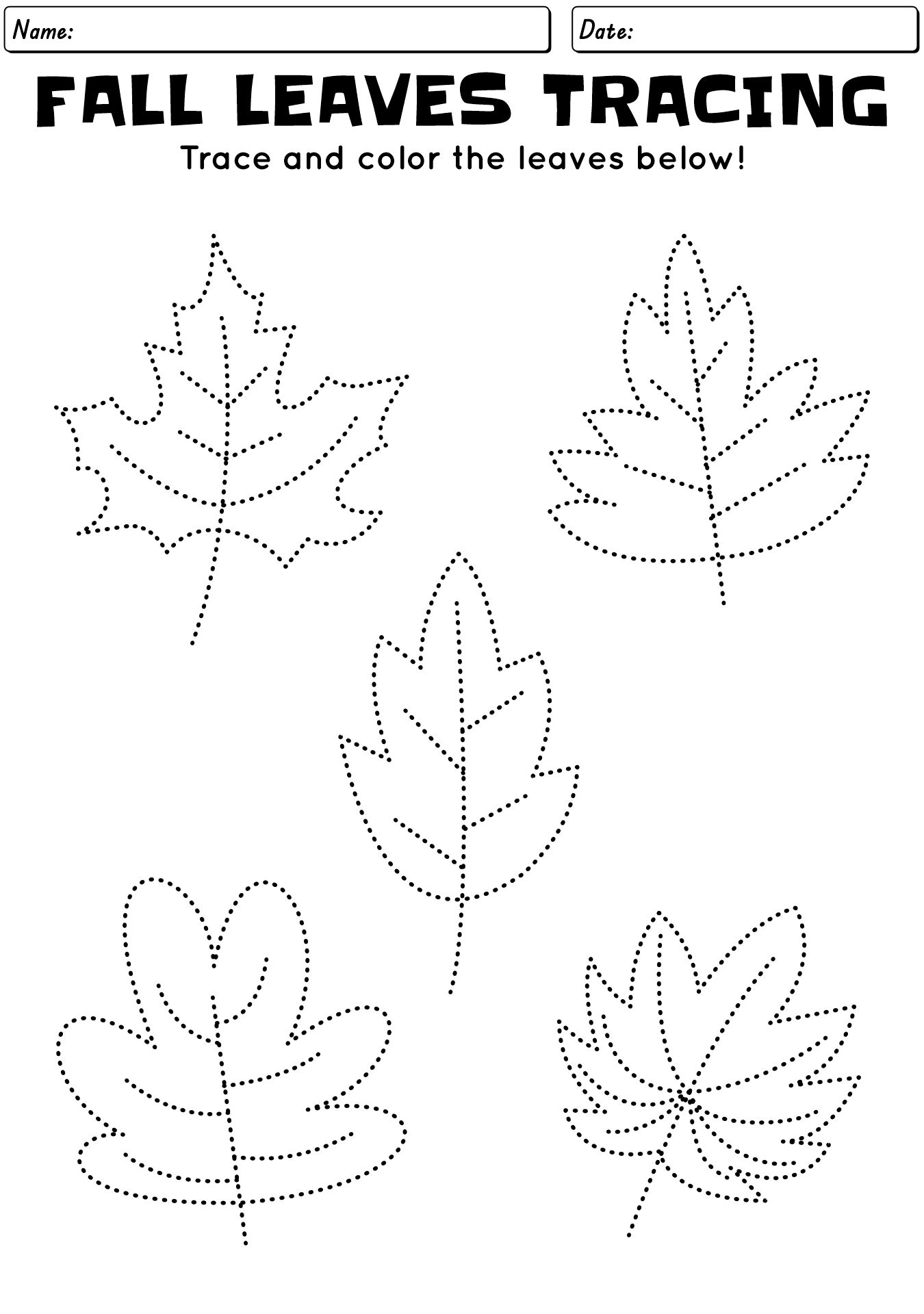 Preschool Fall Leaves Tracing Worksheet