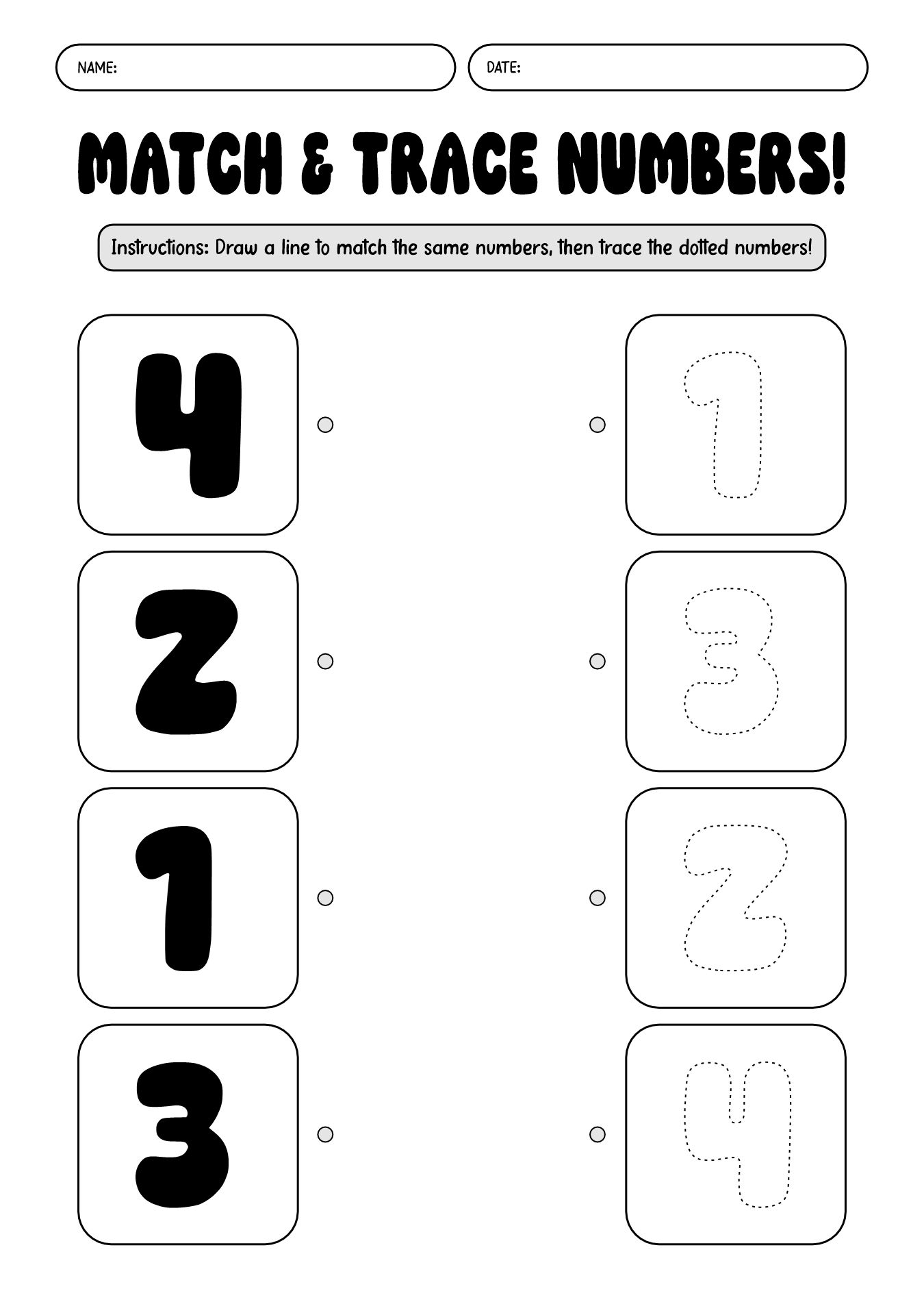 Preschool Number Matching Exercises