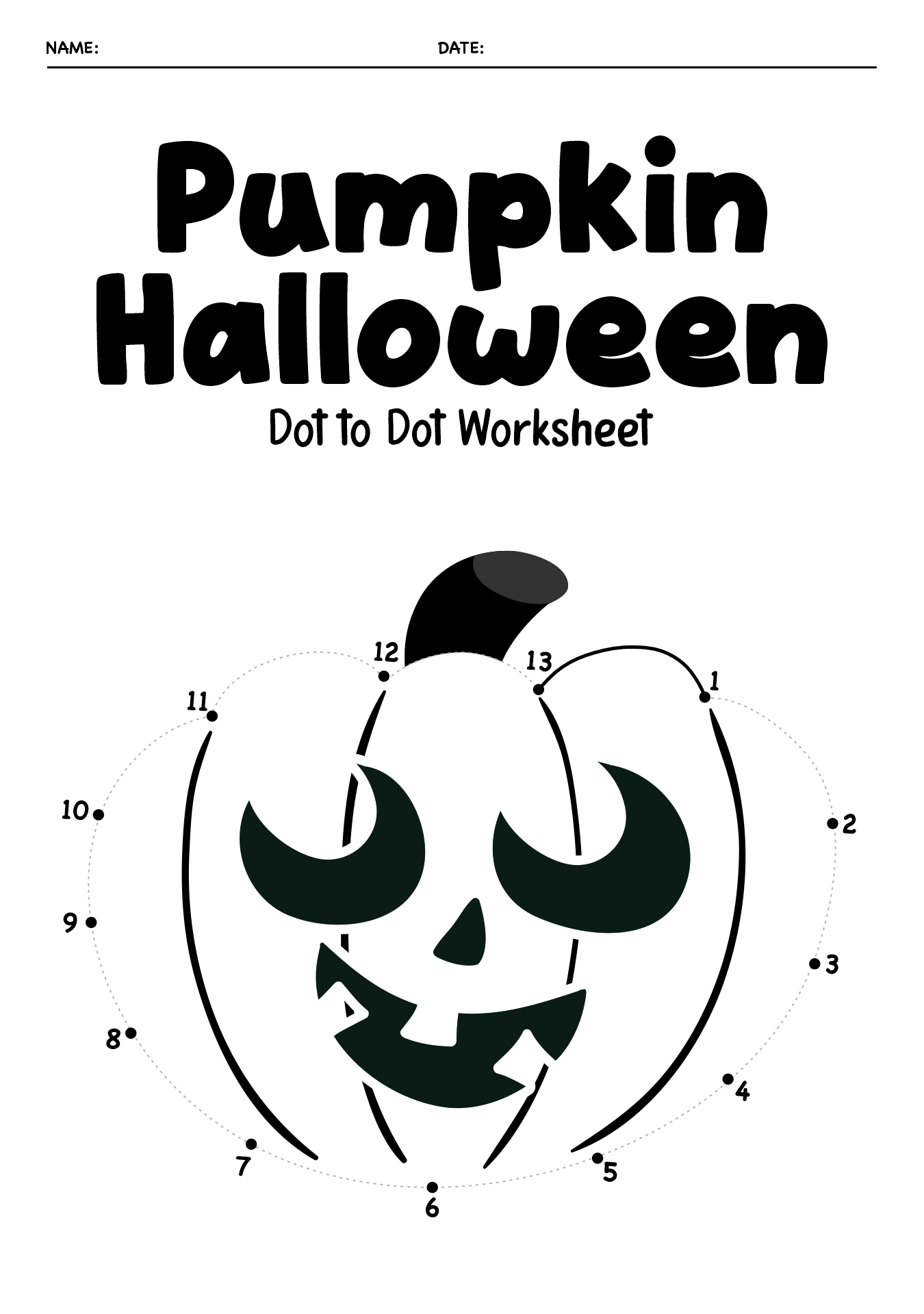 Preschool Pumpkin Connect the Dots Worksheets
