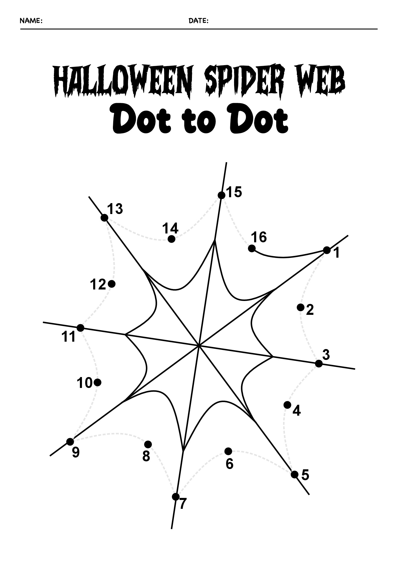 Preschool Spider Web Connect the Dots Worksheet