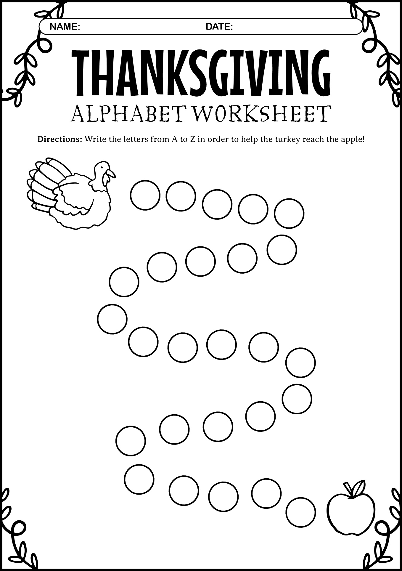 Preschool Thanksgiving Alphabet Worksheets