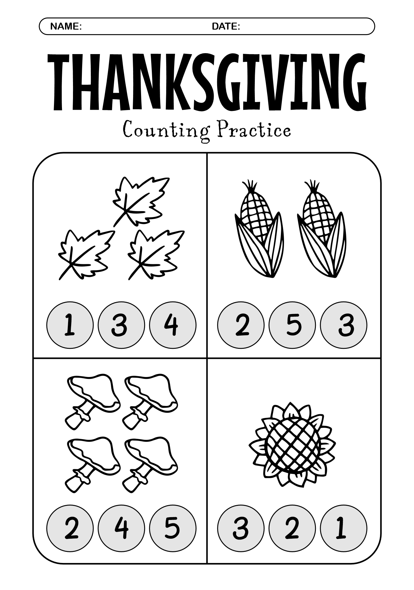 Preschool Thanksgiving Counting Activities